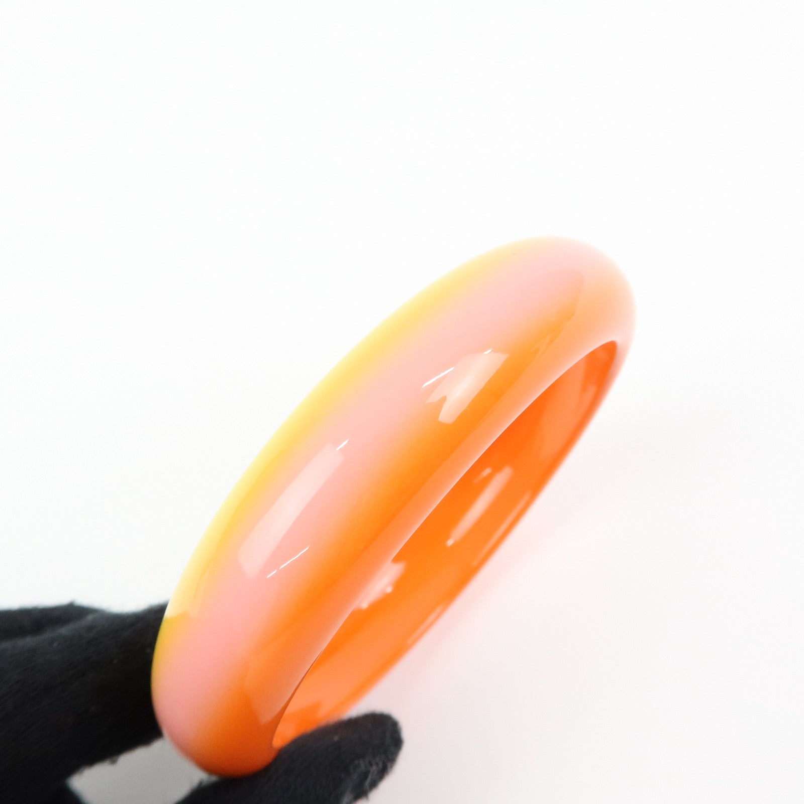 HERMES Fusion Lacquered Wood Bangle Bracelet Orange Pink
