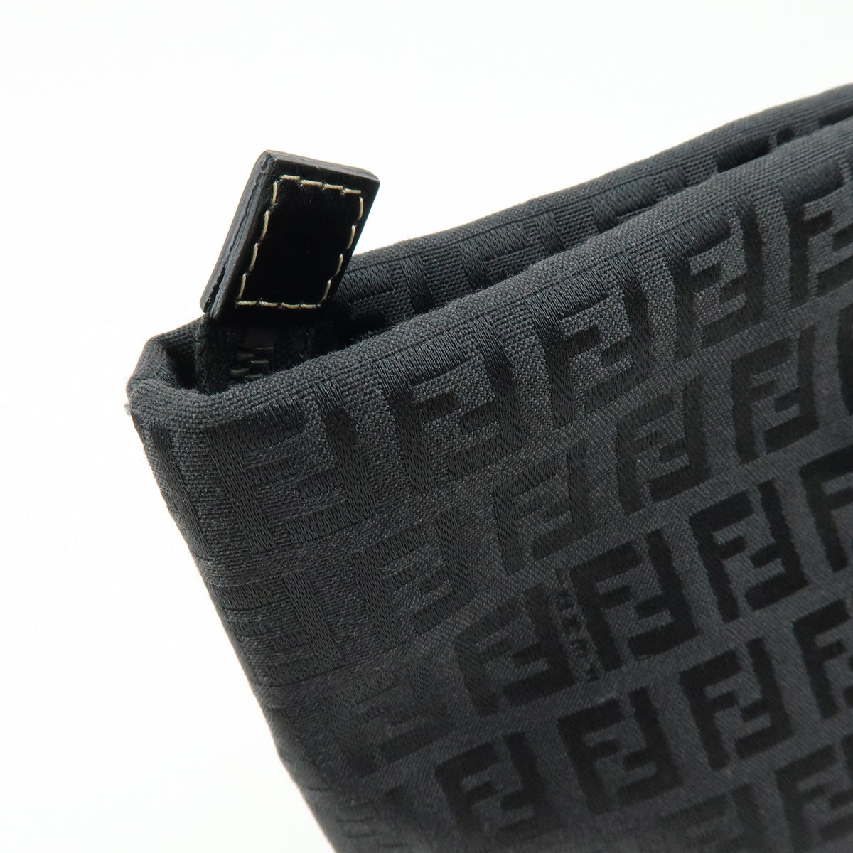 FENDI Zucchino Jacquard Canvas Leather Tote Shoulder Bag Black 8BH025