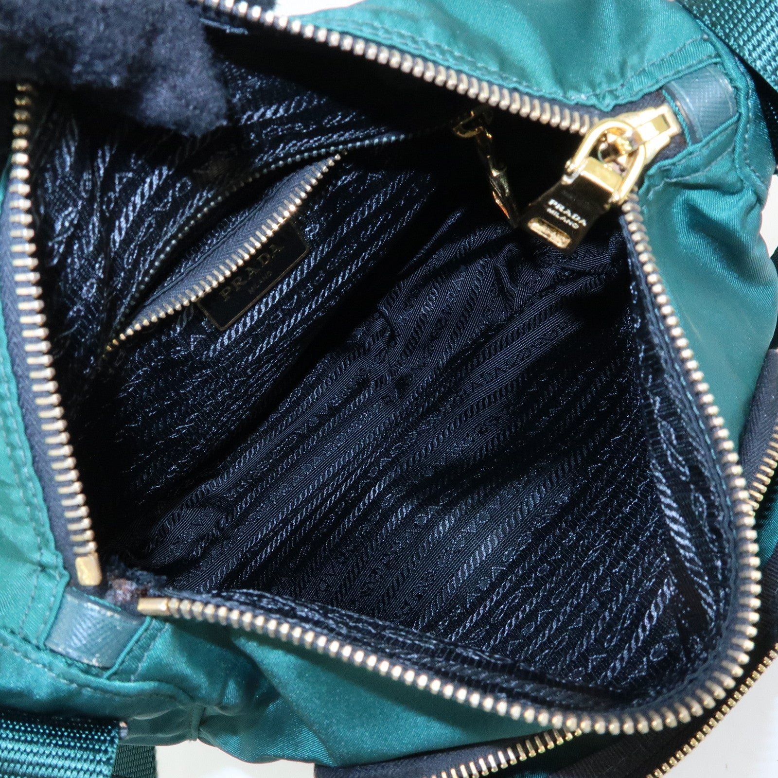PRADA Triangle Logo Nylon Saffiano Leather Shoulder Bag Green