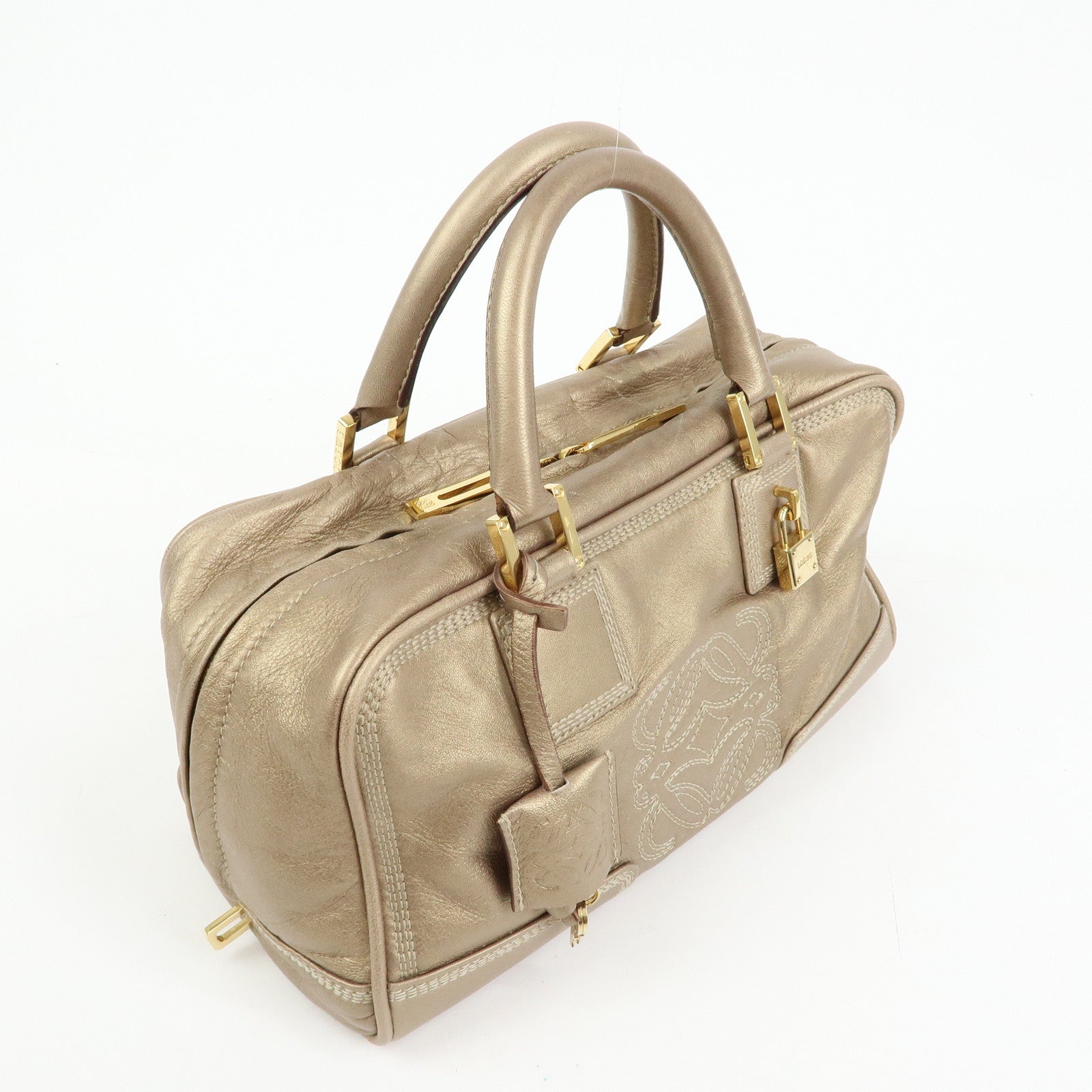 LOEWE Amazona 28 Nappa Leather Hand Bag Boston Bag Gold