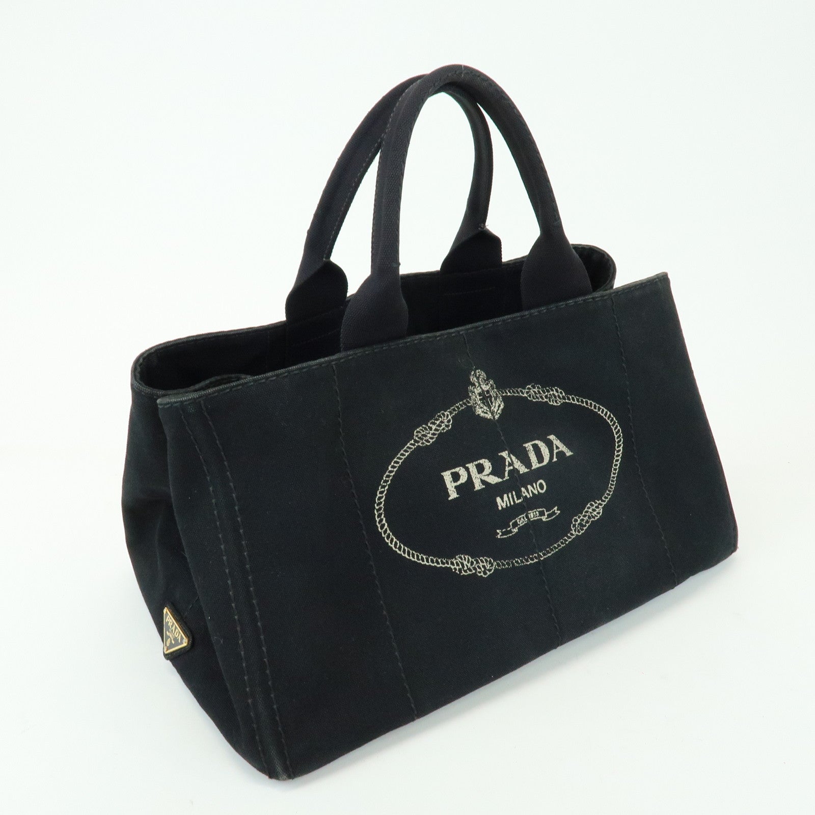 PRADA Triangle Logo Canapa Large Canvas Tote Bag Black B1872B