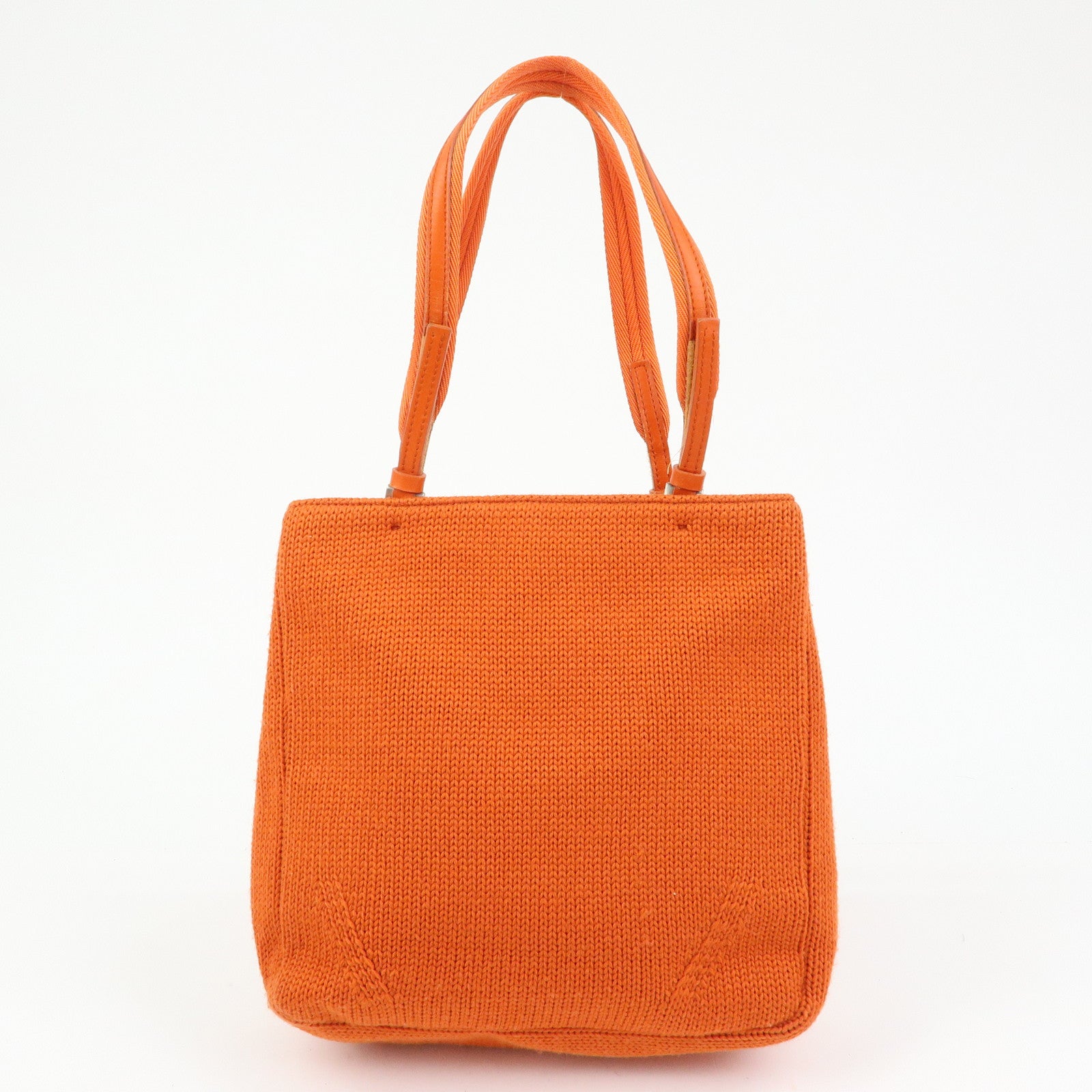 PRADA Triangle Log Wool Leather Hand Bag Shoulder Bag Orange