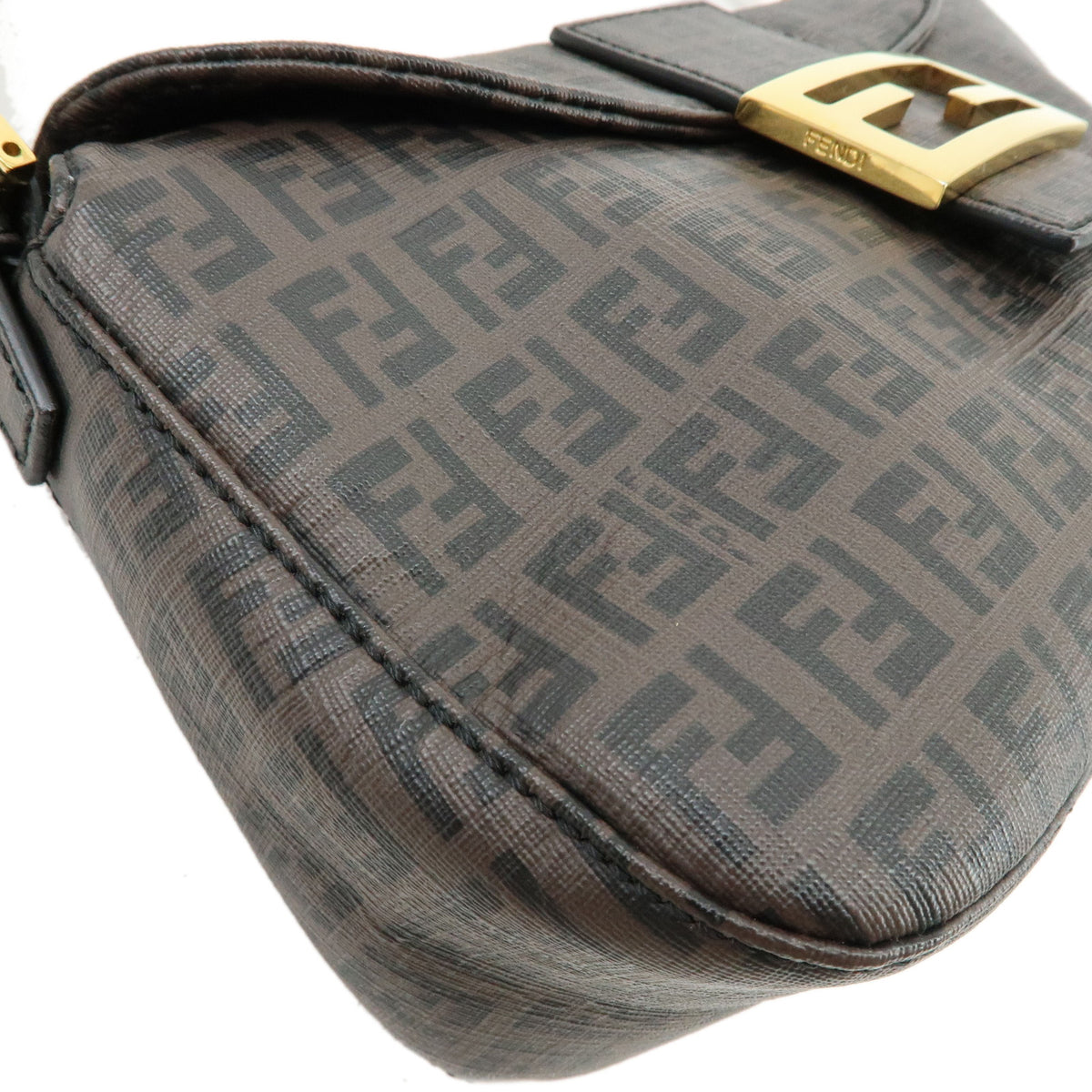 FENDI Zucchino PVC Leather Chain Shoulder Bag Hand Bag Brown 8BR003