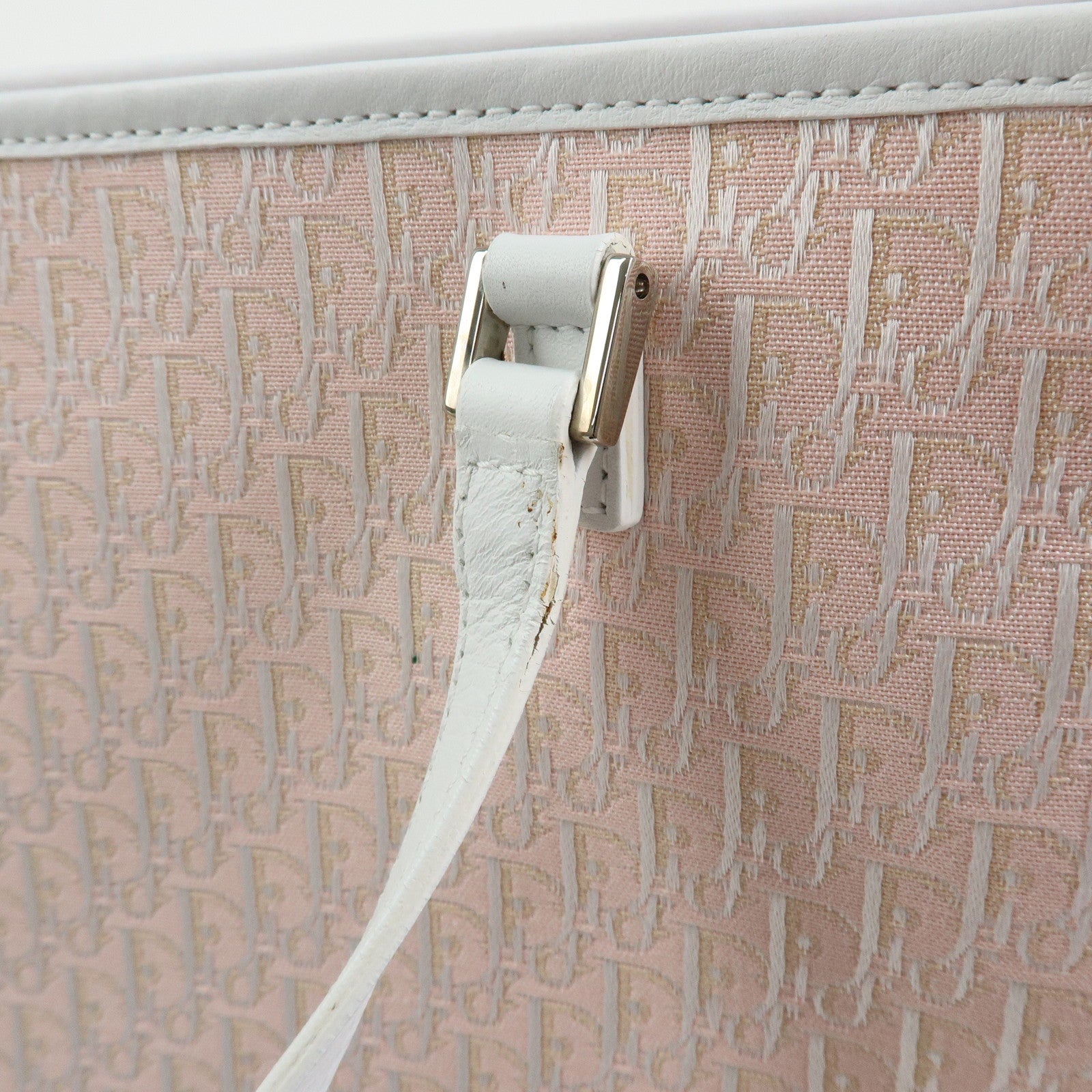 Christian Dior Trotter Jacquard Canvas Leather Tote Bag Pink White