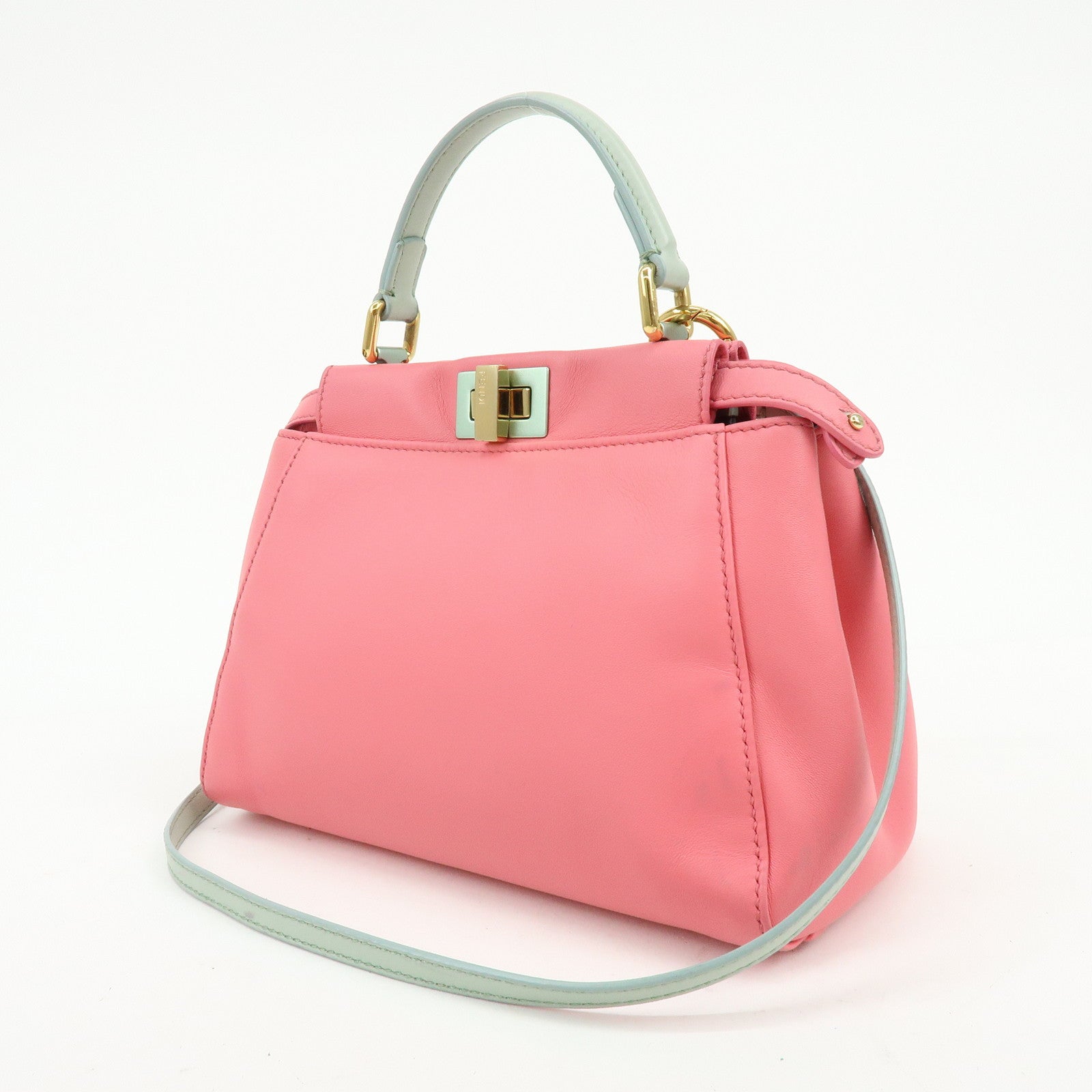 FENDI Peekaboo Mini Leather 2Way Shoulder Bag Hand Bag Pink 8BN244