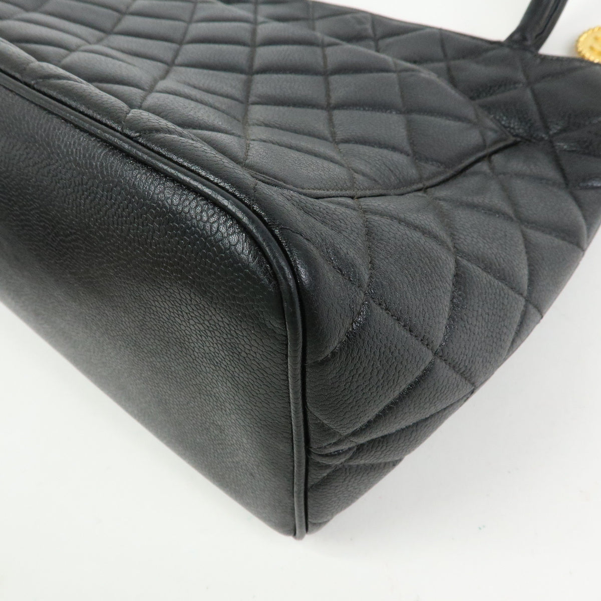 CHANEL Medallion Matelasse COCO Mark Caviarskin Tote Hand Bag A01804