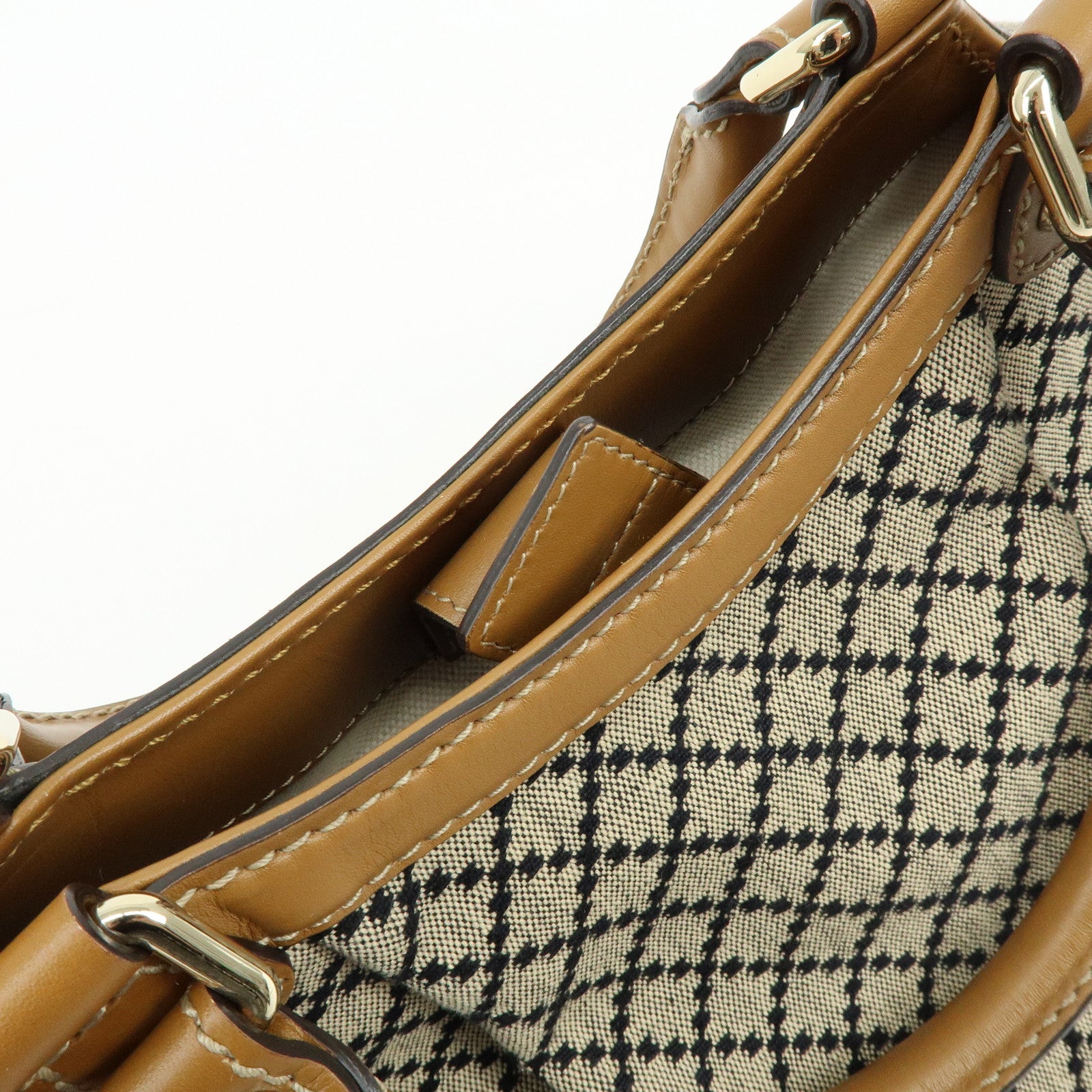 バッグ Gucci Sukey Diamante Tote Bag Brown 1305 GUCCI Sukey Diamante Interlocking G Canvas Leather Tote Bag 211944