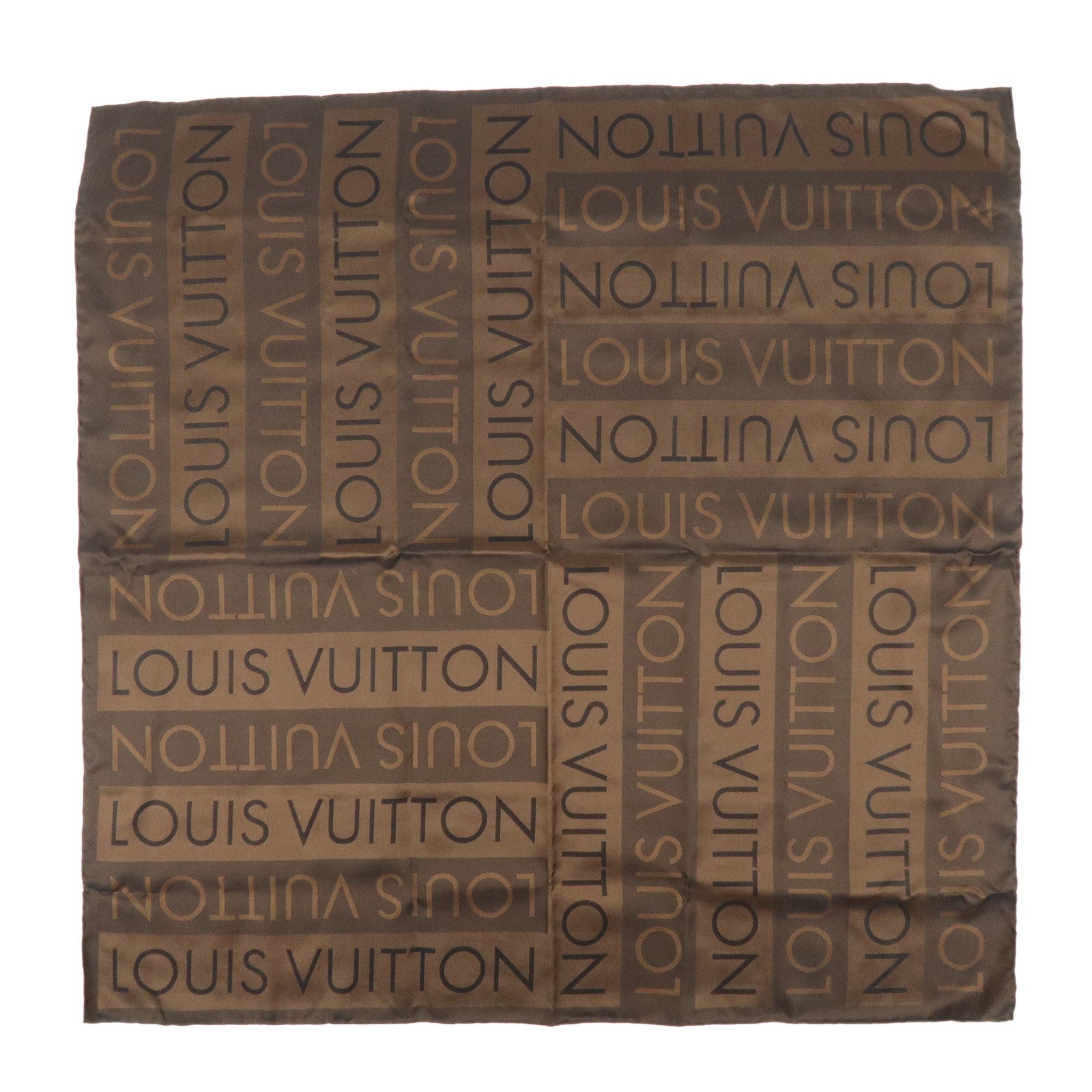 Louis Vuitton Logo Pattern Silk 100% Scarf Brown  70×70