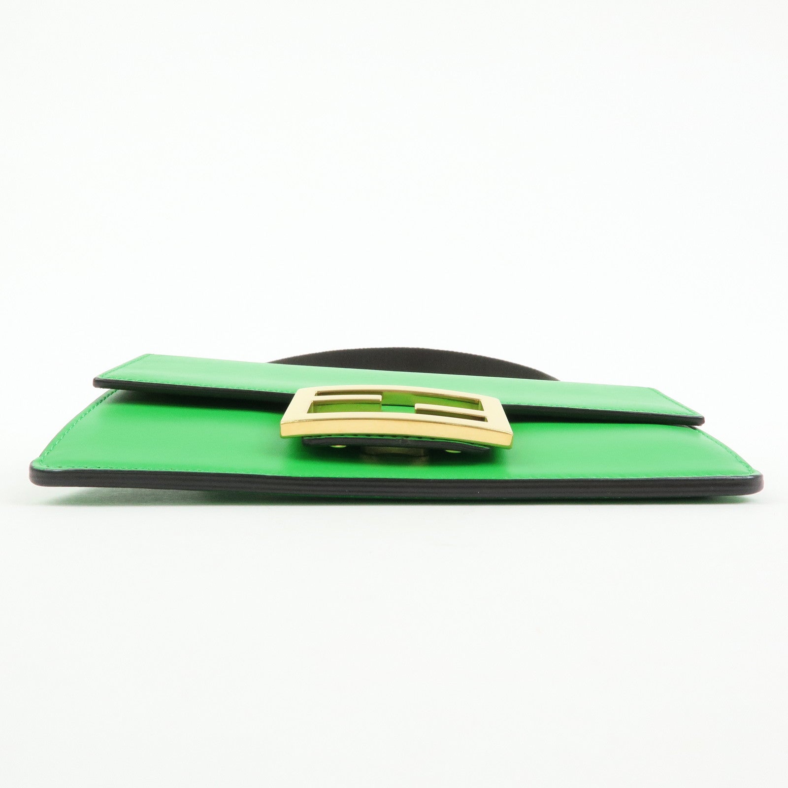 Fendi Flat Baguette Leather Shoulder Bag Green Brown 8BS039