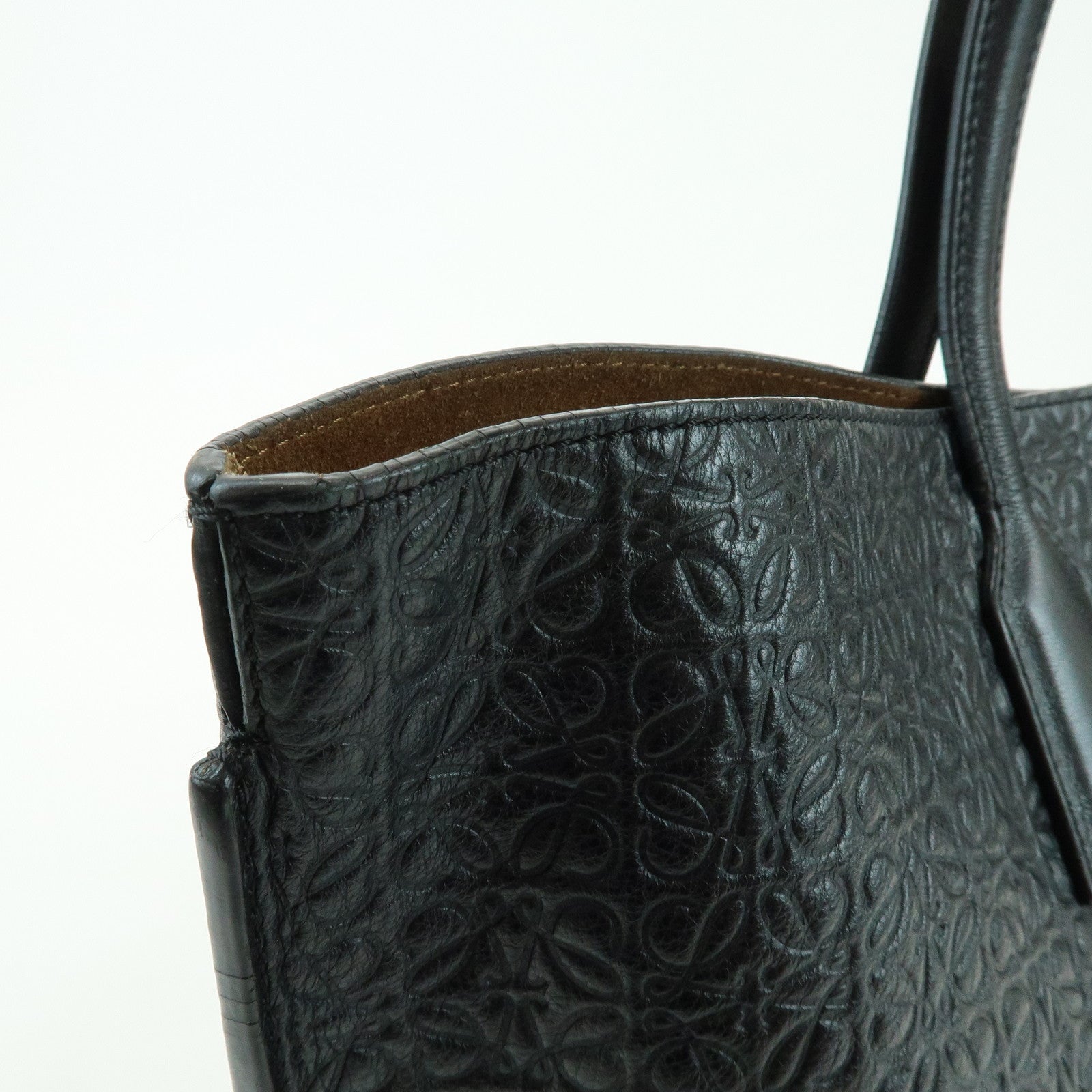 LOEWE Repeat Anagram Calf Leather T Shopper Tote Bag Shoulder Bag Black