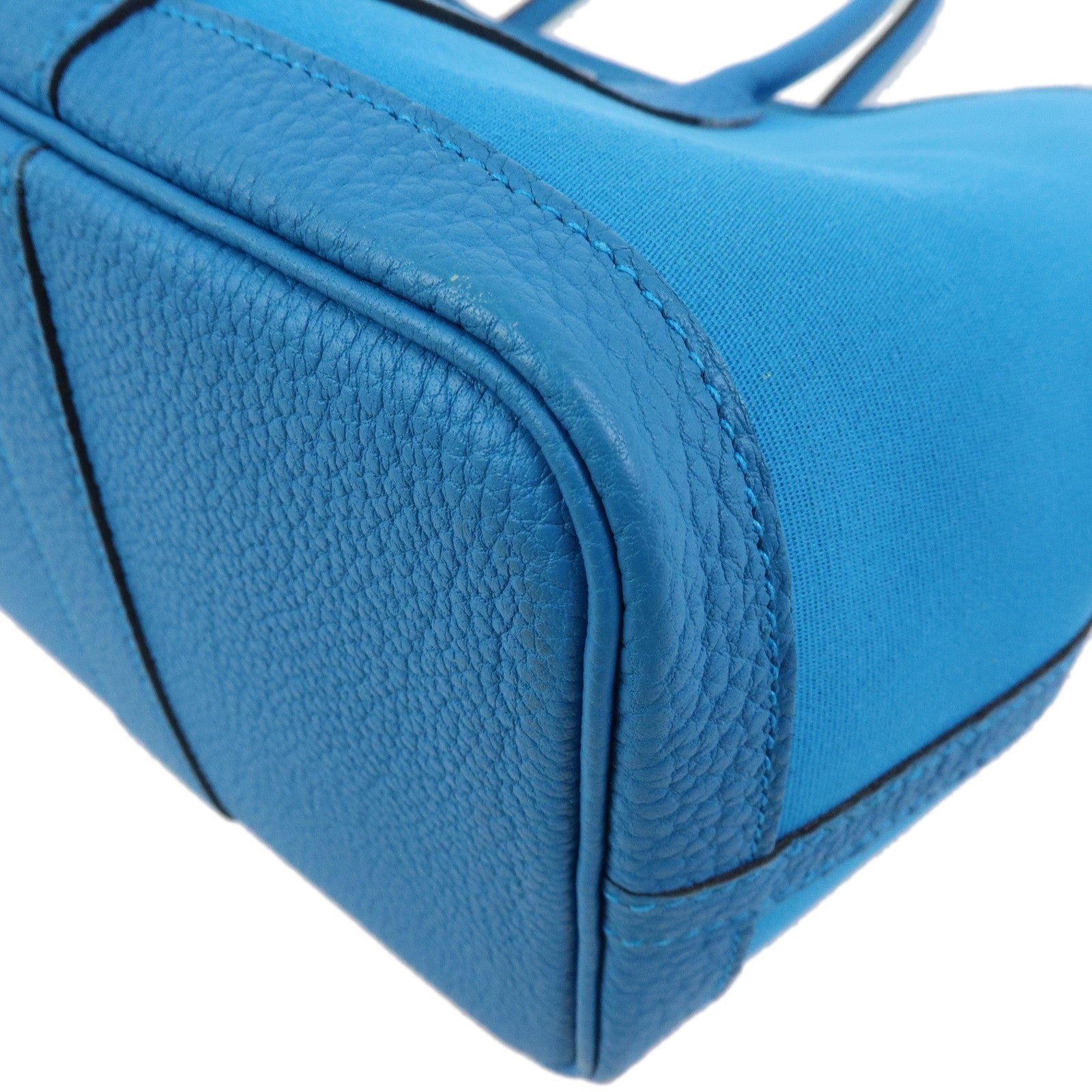 HERMES Garden Party TPM Toile H Leather Tote Bag Hand Bag TurquoiseBlue