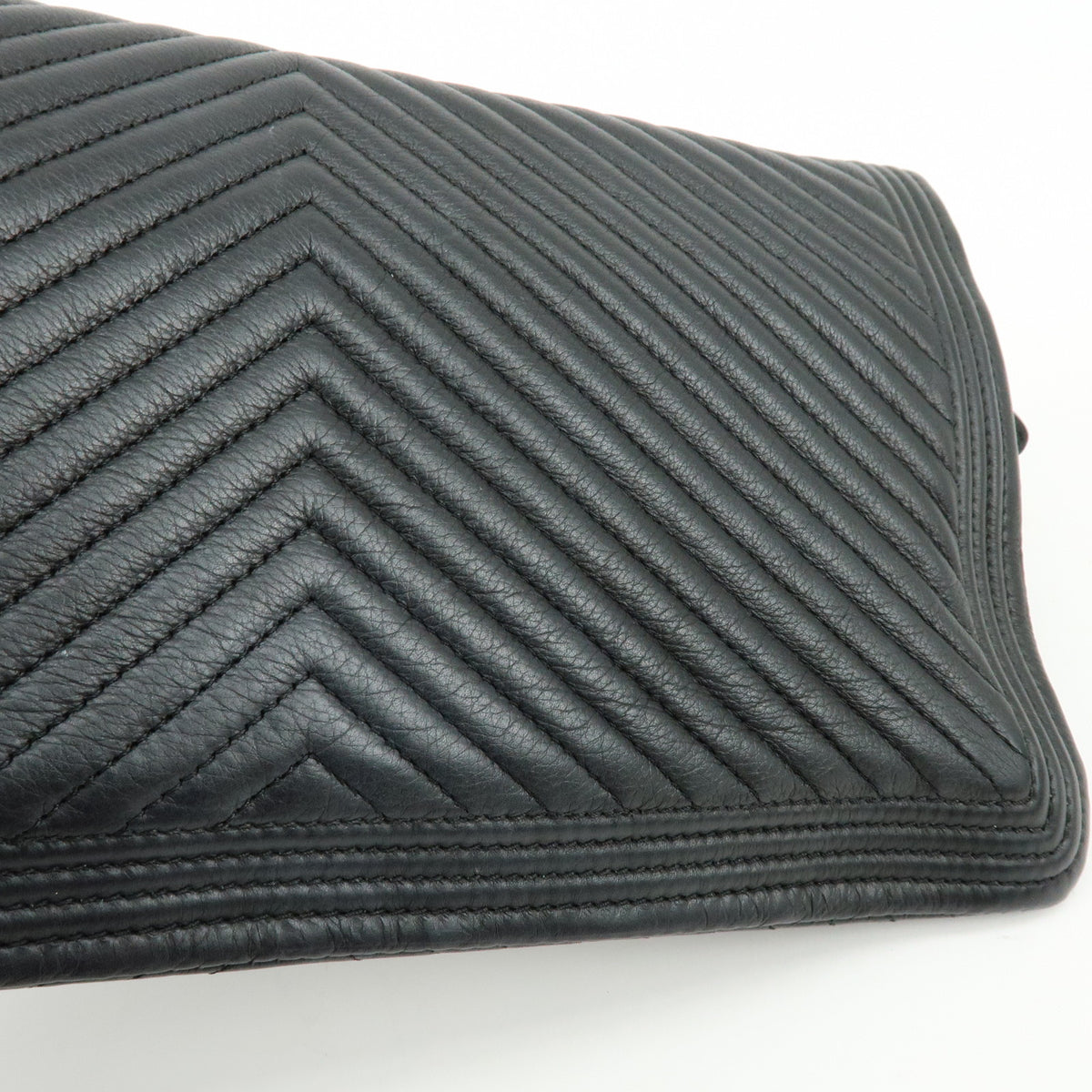 CHANEL Boy Chanel Chevron Calfskin Clutch Bag Black Silver