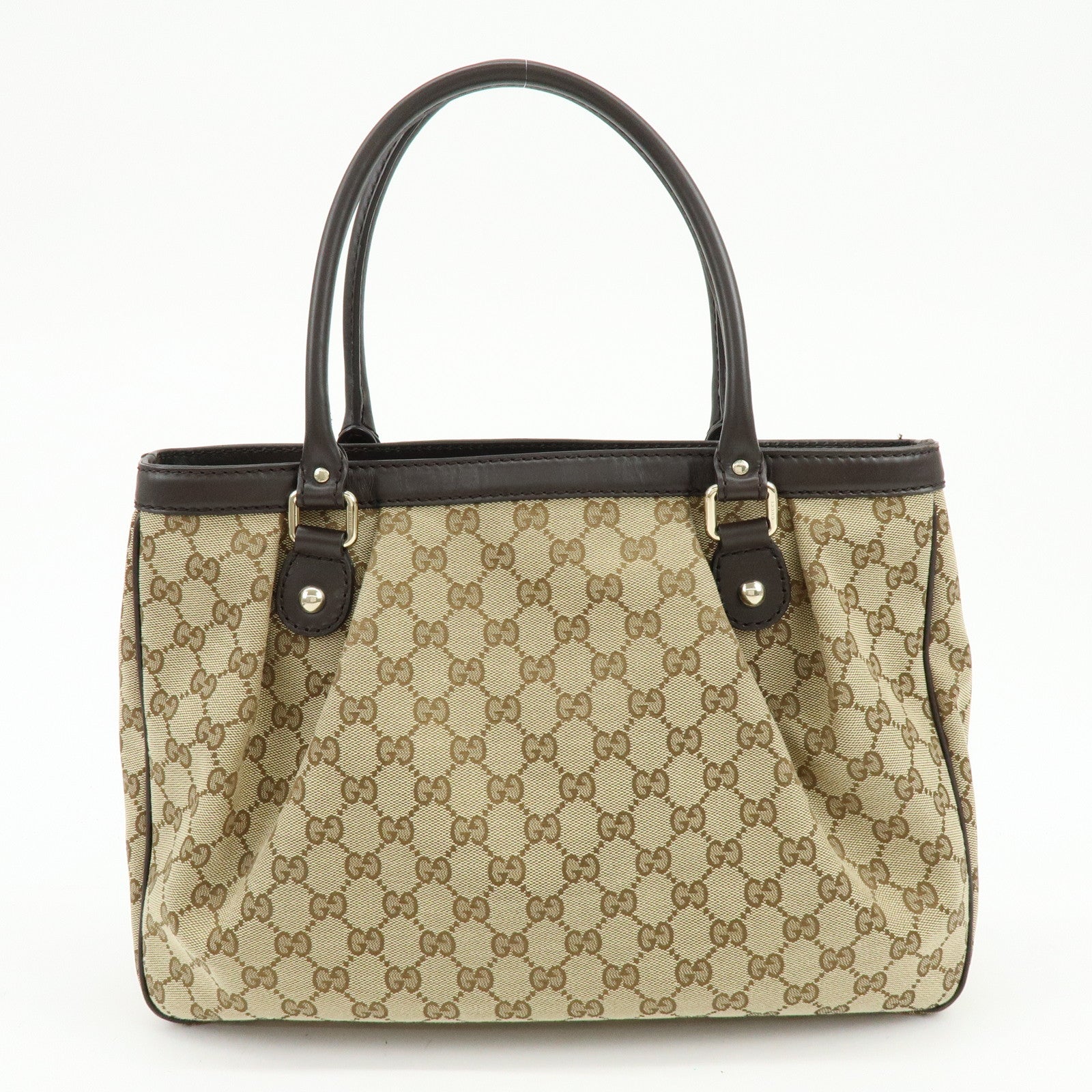 GUCCI Sukey GG Canvas Leather Tote Bag Hand Bag Beige Dark Brown 296835