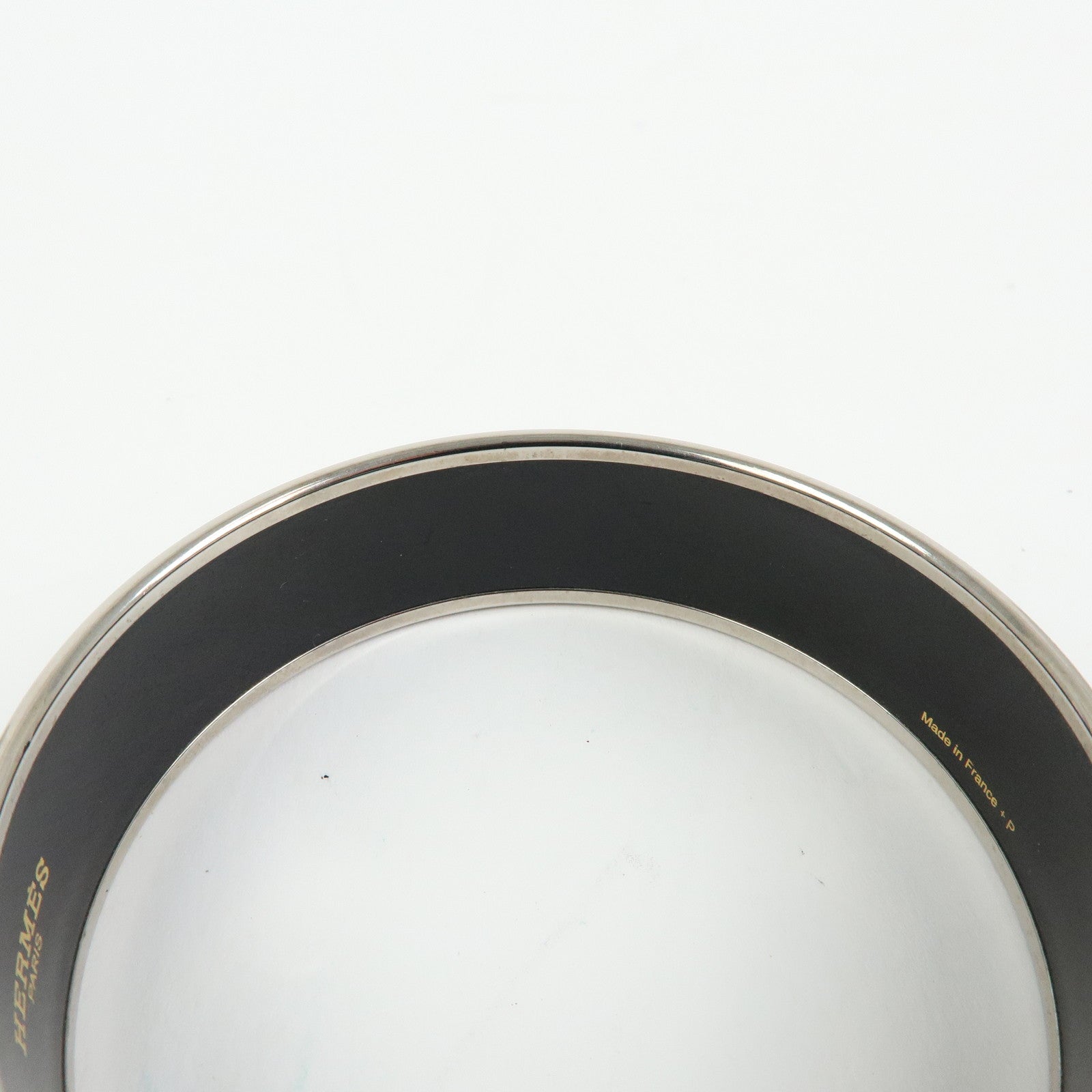 HERMES Email GM Silver Plated Guadalquivir Bangle Bracelet White Black