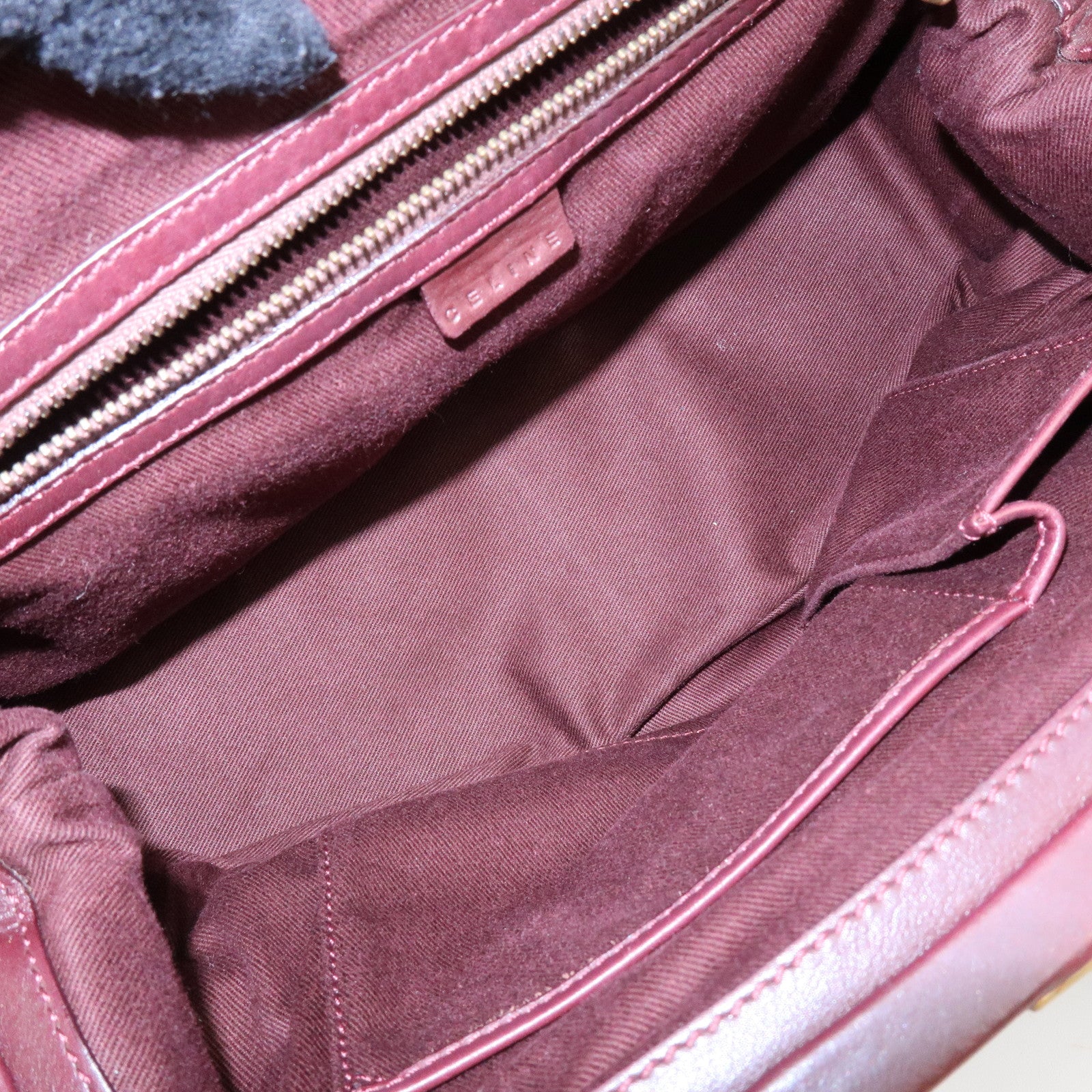 CELINE Boogie Bag Leather Kiss Lock Hand Bag Bordeaux