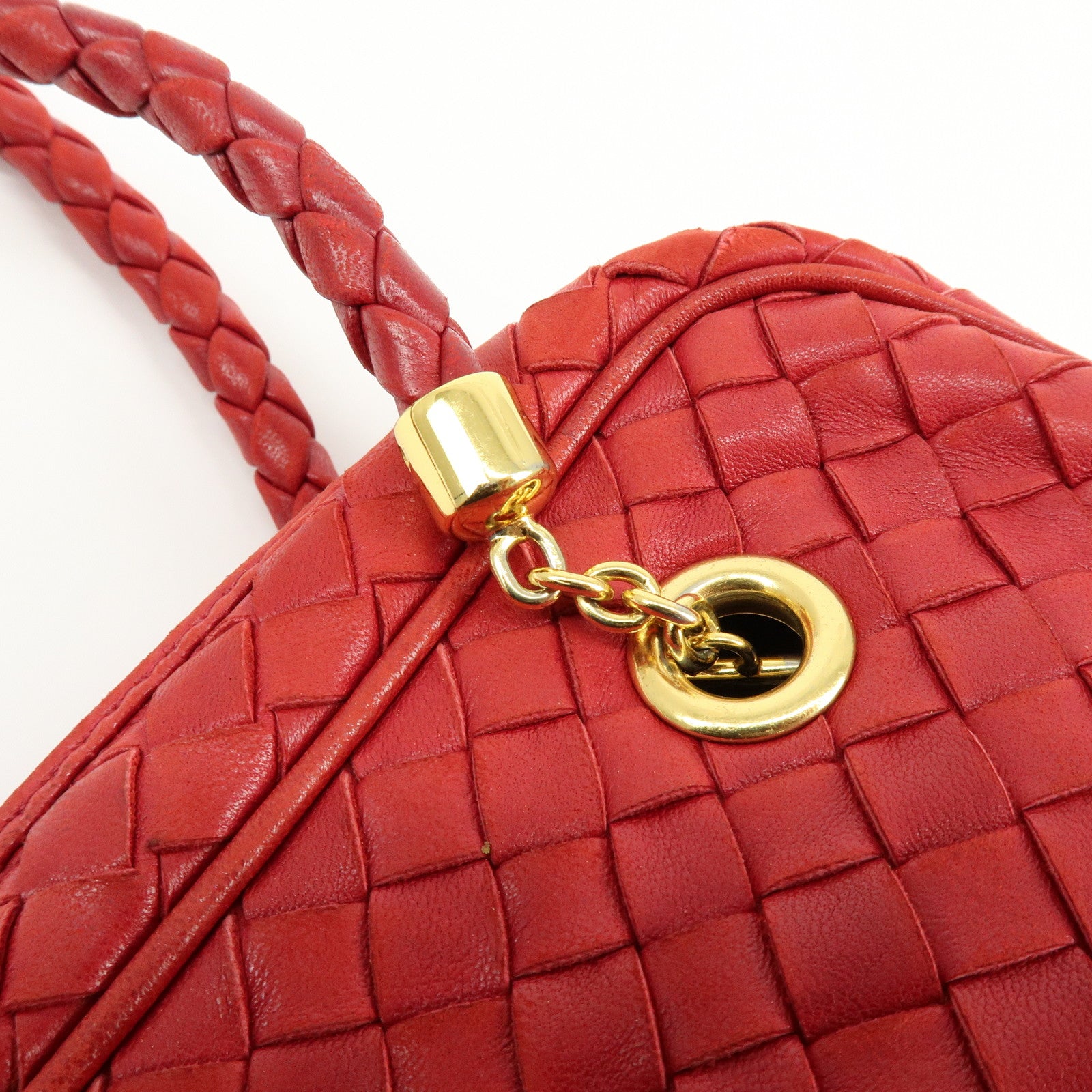 BOTTEGA VENETA Intrecciato Leather Shoulder Bag Tassel Red