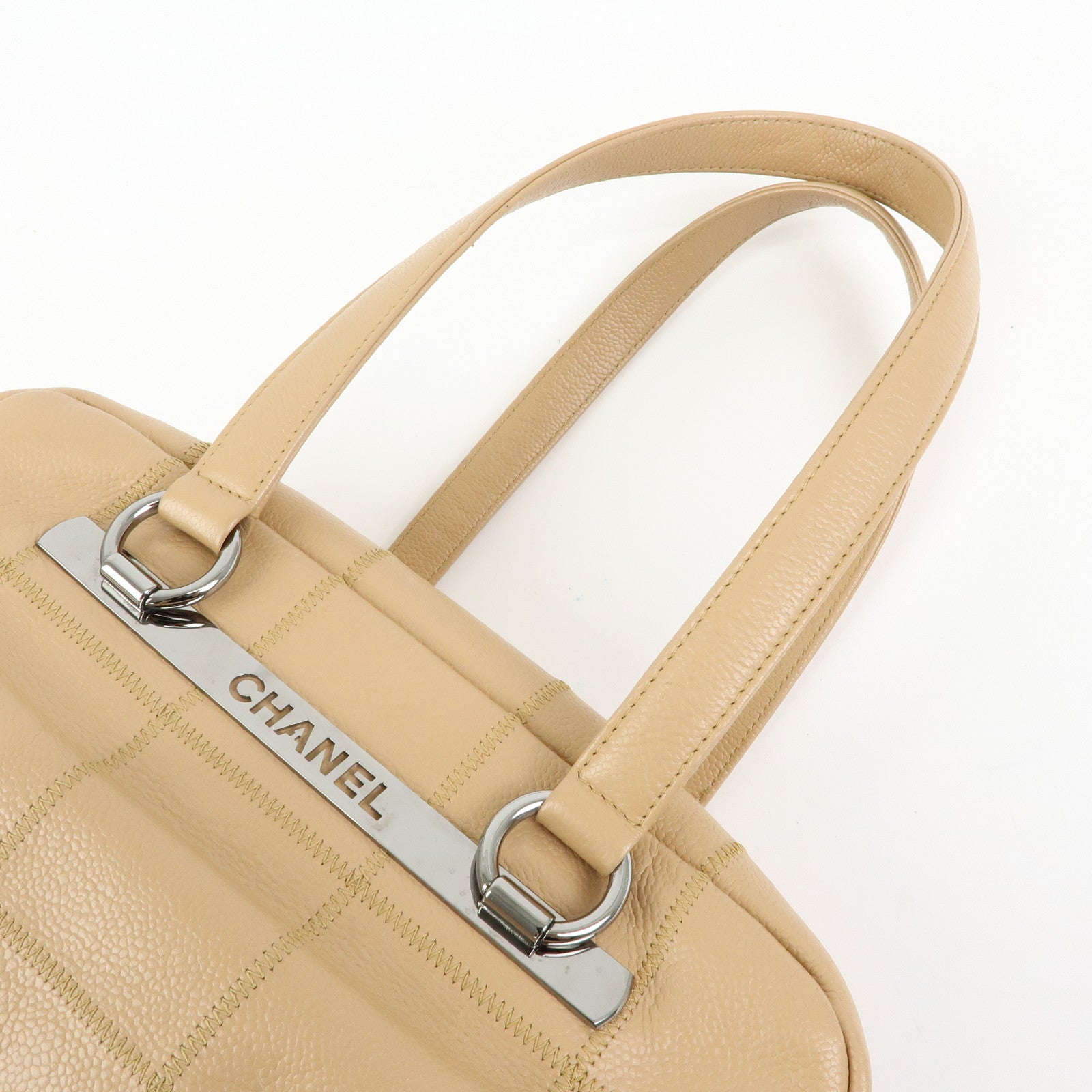 CHANEL Chocolate Bar Caviarskin Shoulder Bag Hand Bag Beige A26135