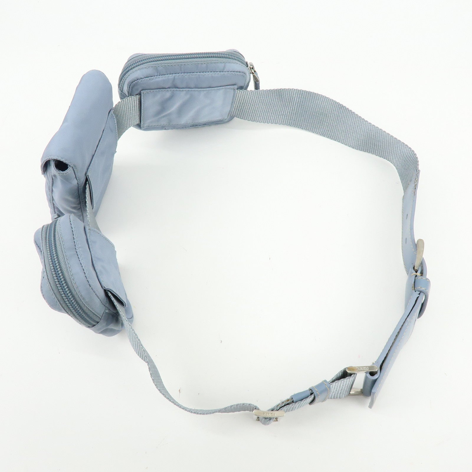 PRADA Triangle Logo Nylon Leather Waist Bag Body Bag Light Blue