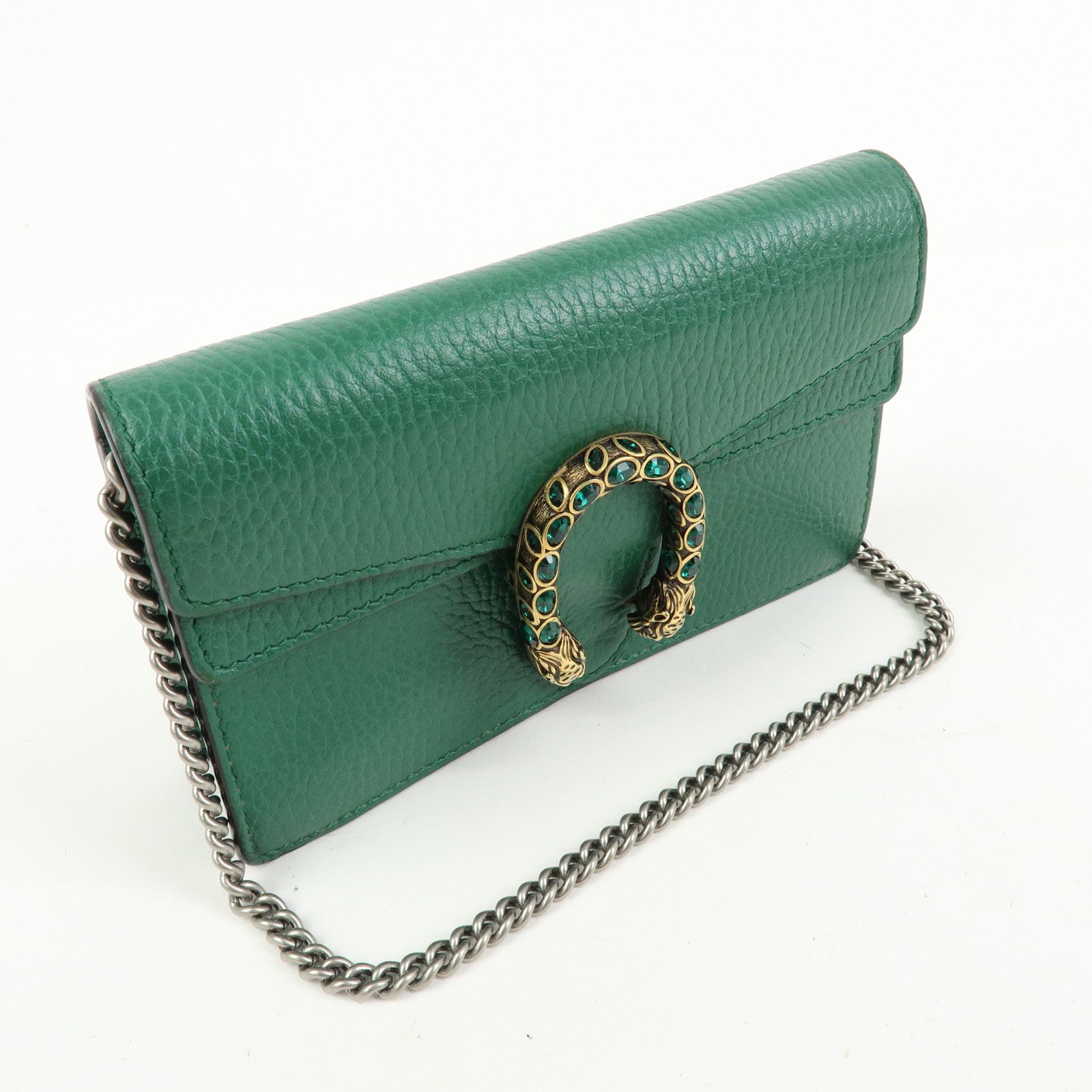 GUCCI Dionysus Super Mini Bag Leather Chain Shoulder Bag Green 476432