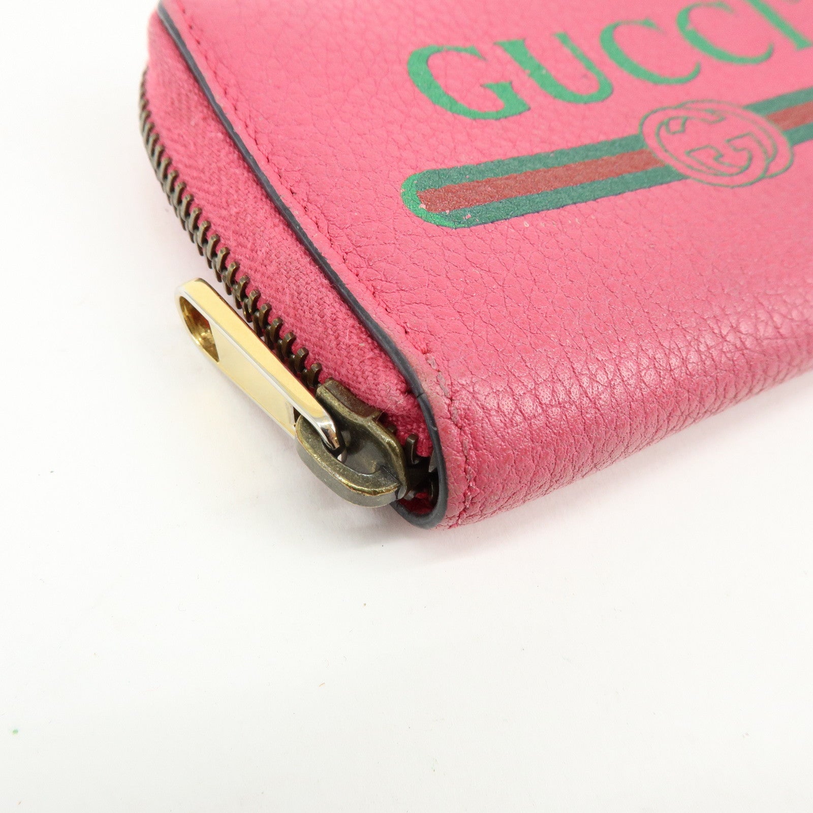 GUCCI Interlocking G Sherry Leather Round Zipper Coin Case Pink 496319