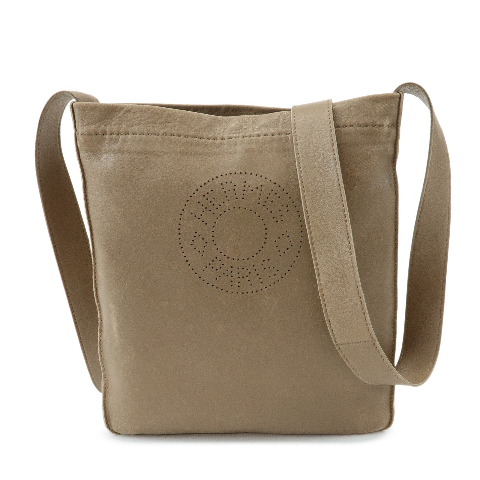 HERMES Leather Clou de Selle Shoulder Bag □M Stamped Beige