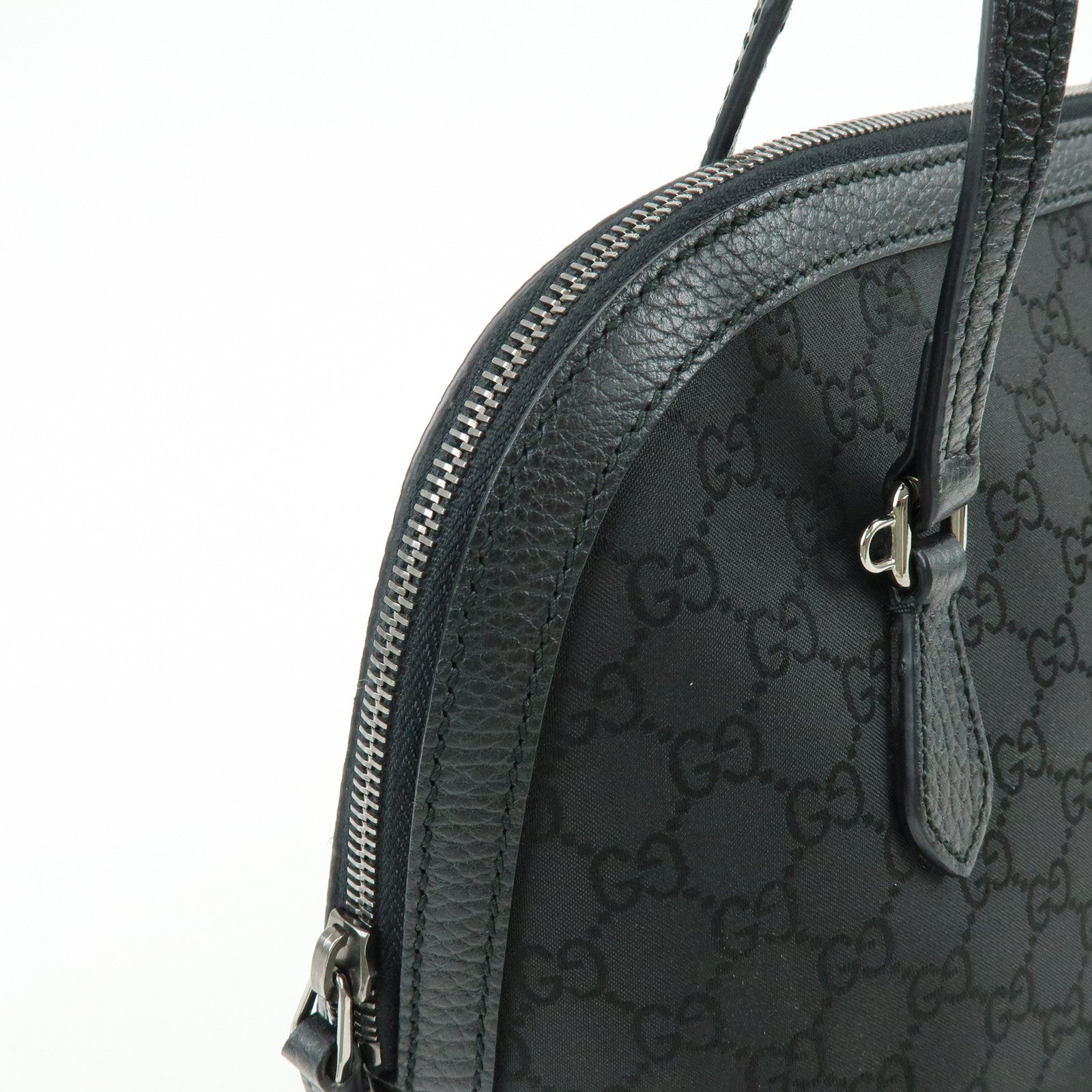 GUCCI GG Nylon Leather 2Way Bag Hand Shoulder Bag Black 420023