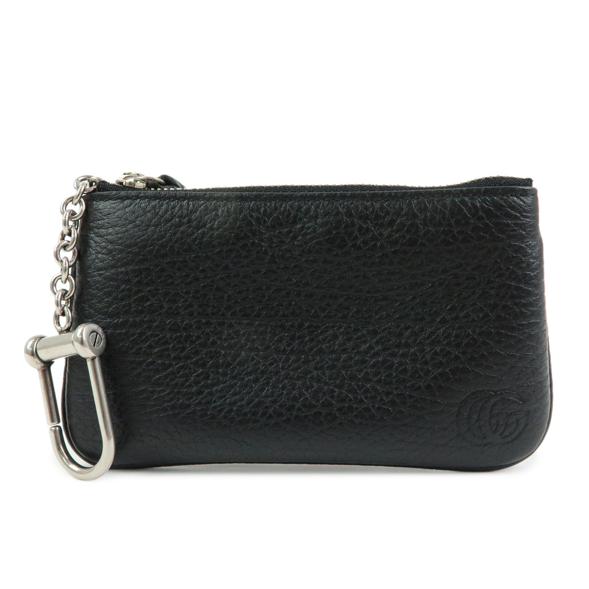 GUCCI Double G Leather Coin Case Key Chain Black 795330
