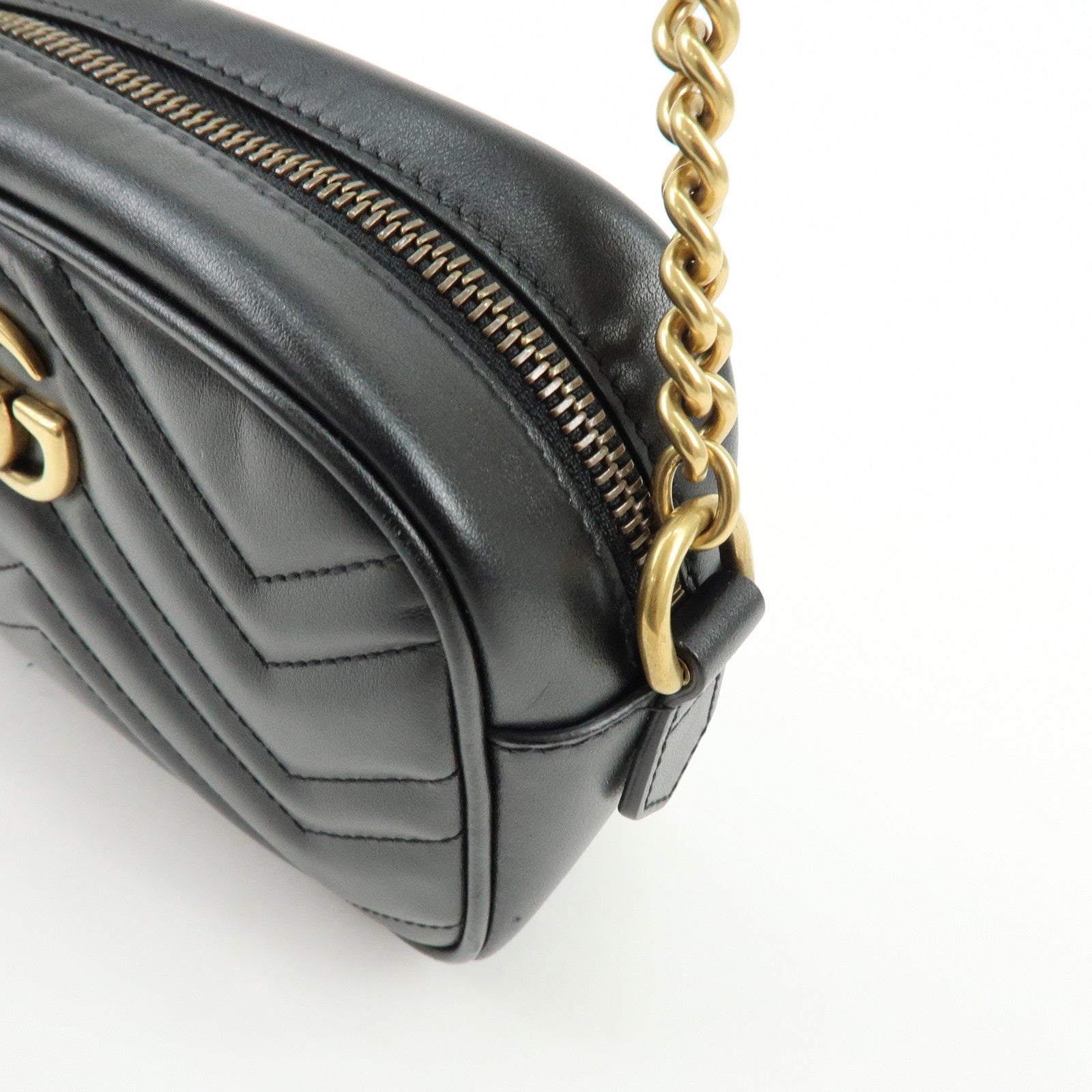 GUCCI GG Marmont Double G Leather Chain Shoulder Bag Black 448065