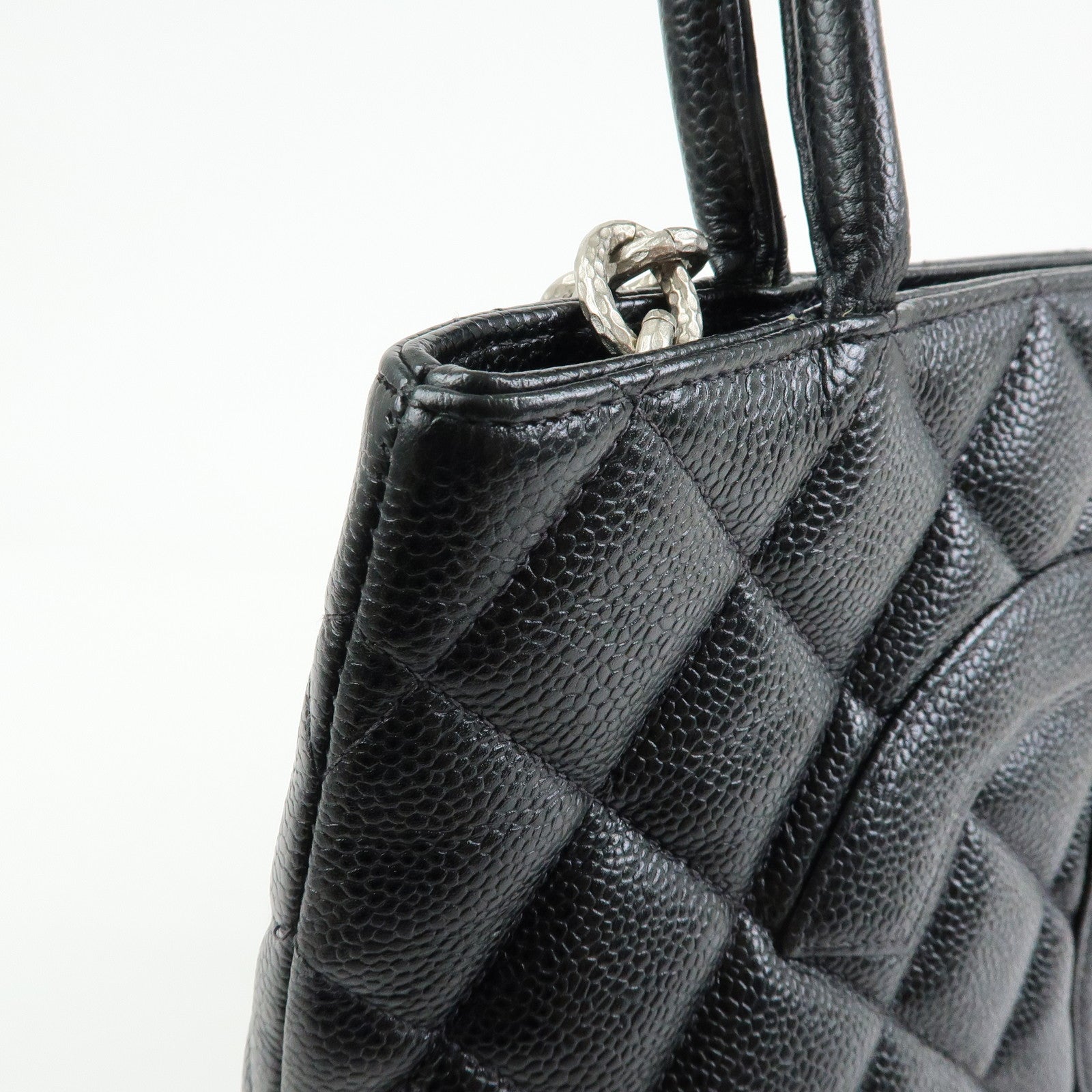 CHANEL Medallion Matelasse COCO Mark Caviarskin Tote Bag Black A01804