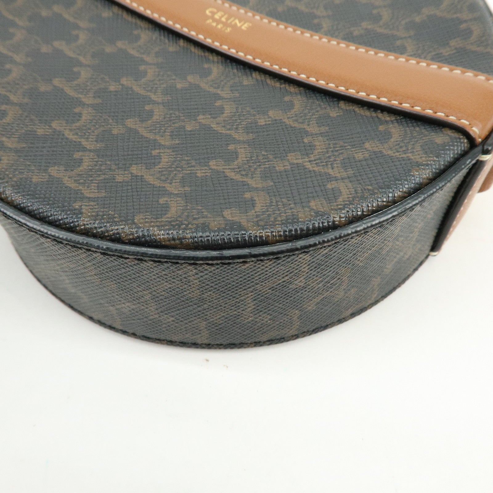 CELINE Triomphe PVC Leather Round Shoulder Bag Round Purse Brown