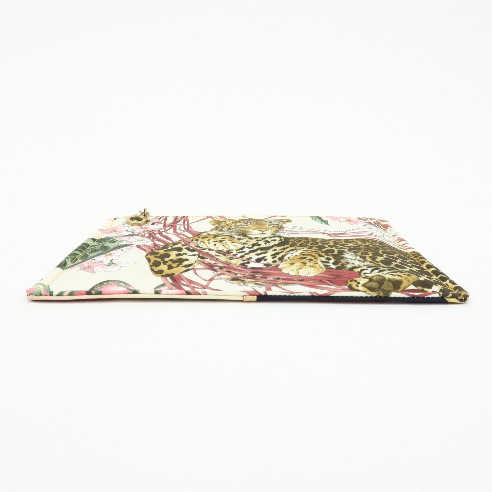 Ferragamo Gancini Nylon Leopard Flat Pouch Beige Pink