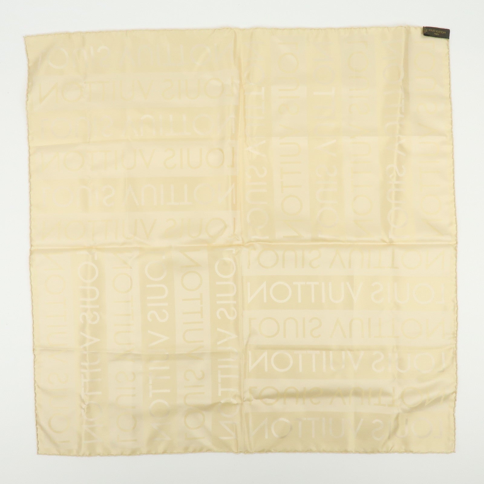 Louis Vuitton Logo Silk 100% Scarf Stole Light Beige