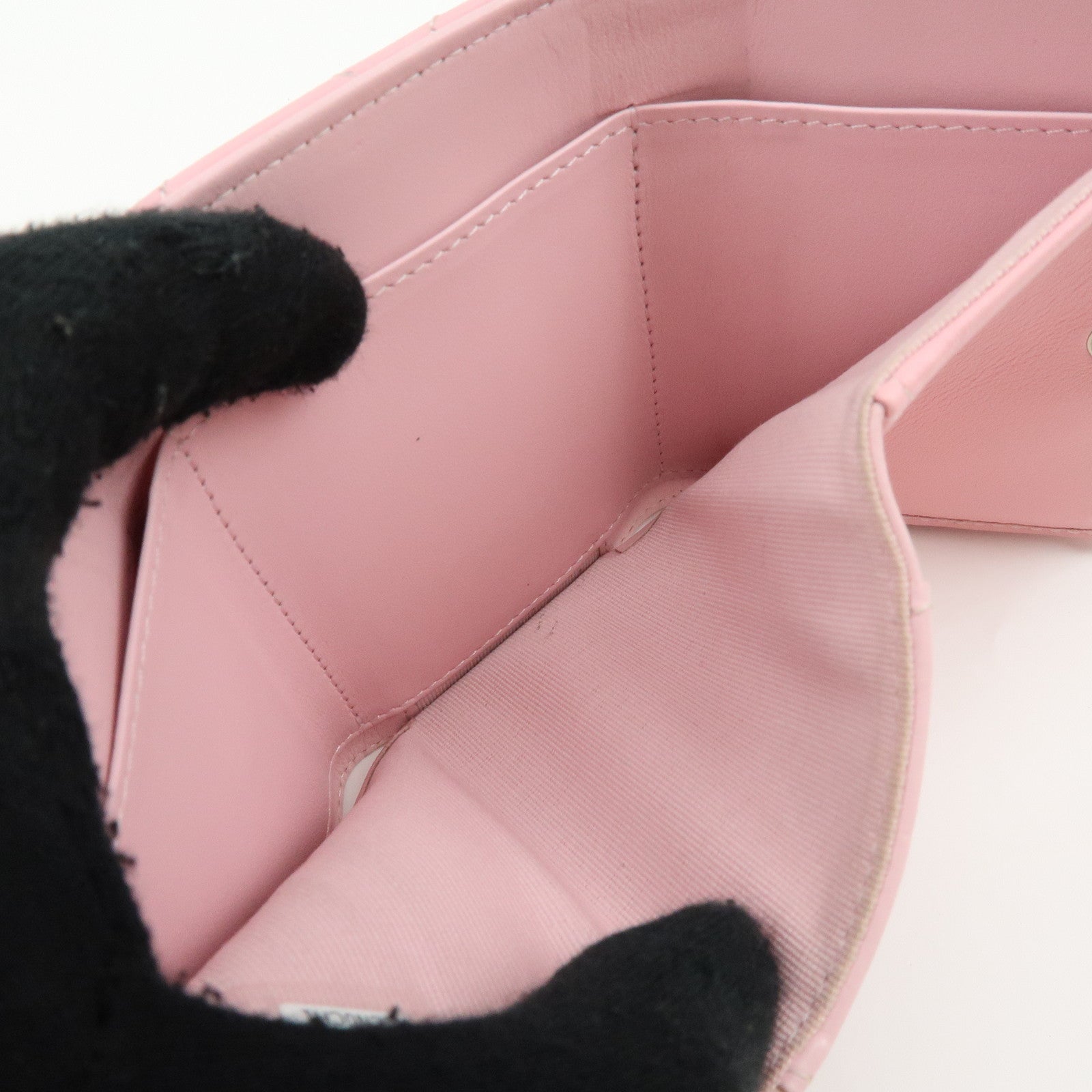 CHANEL COCO Mark Wild Stitch Calf Skin Tri-Fold Compact Wallet Pink