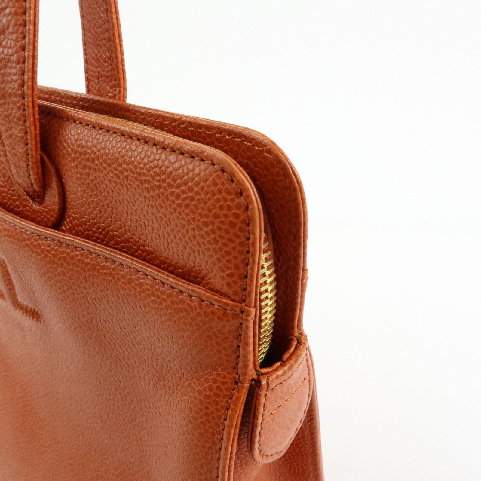CHANEL Caviarskin Tote Bag Hand Bag Orange
