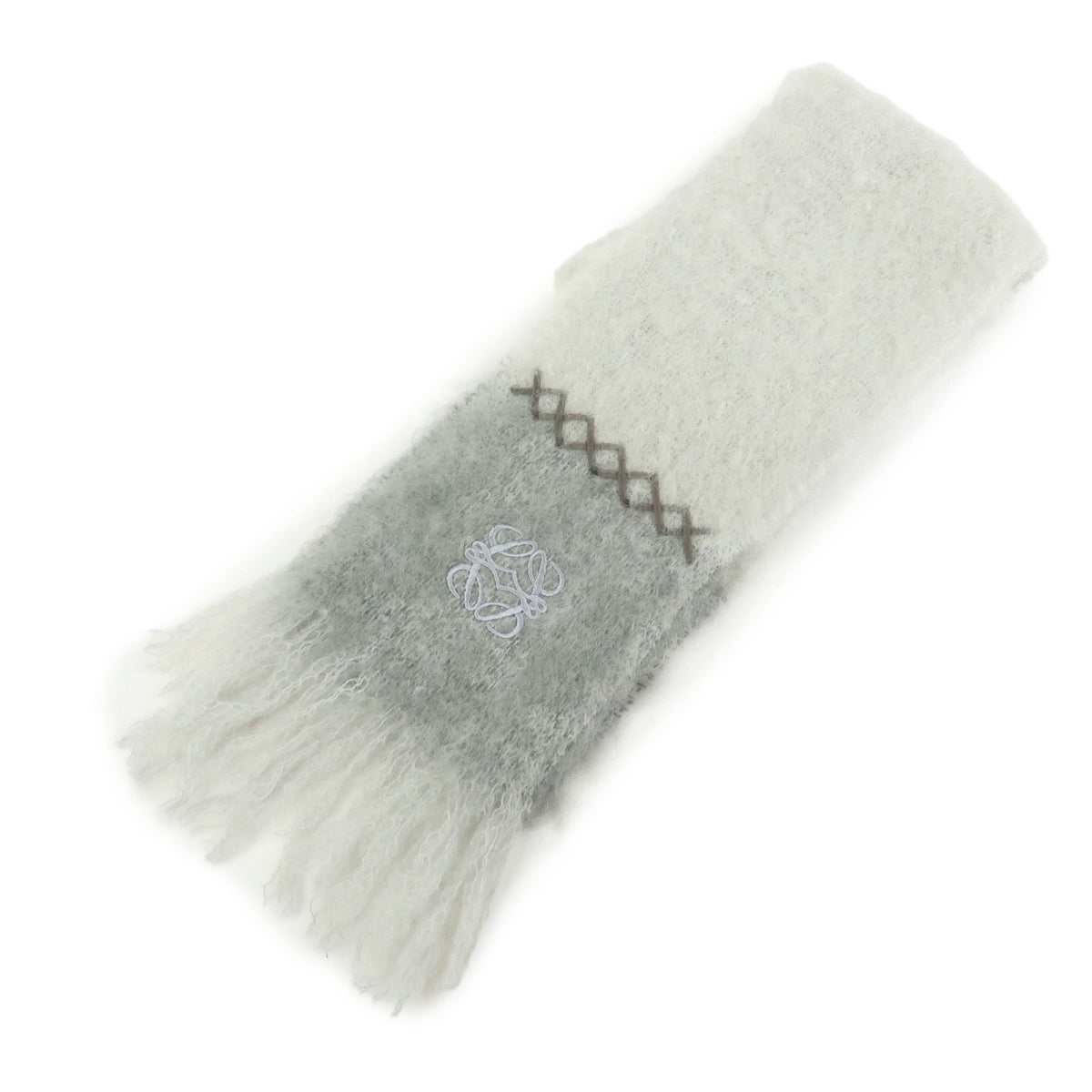 LOEWE Anagram Mohair Wool Scarf Shawl Gray White