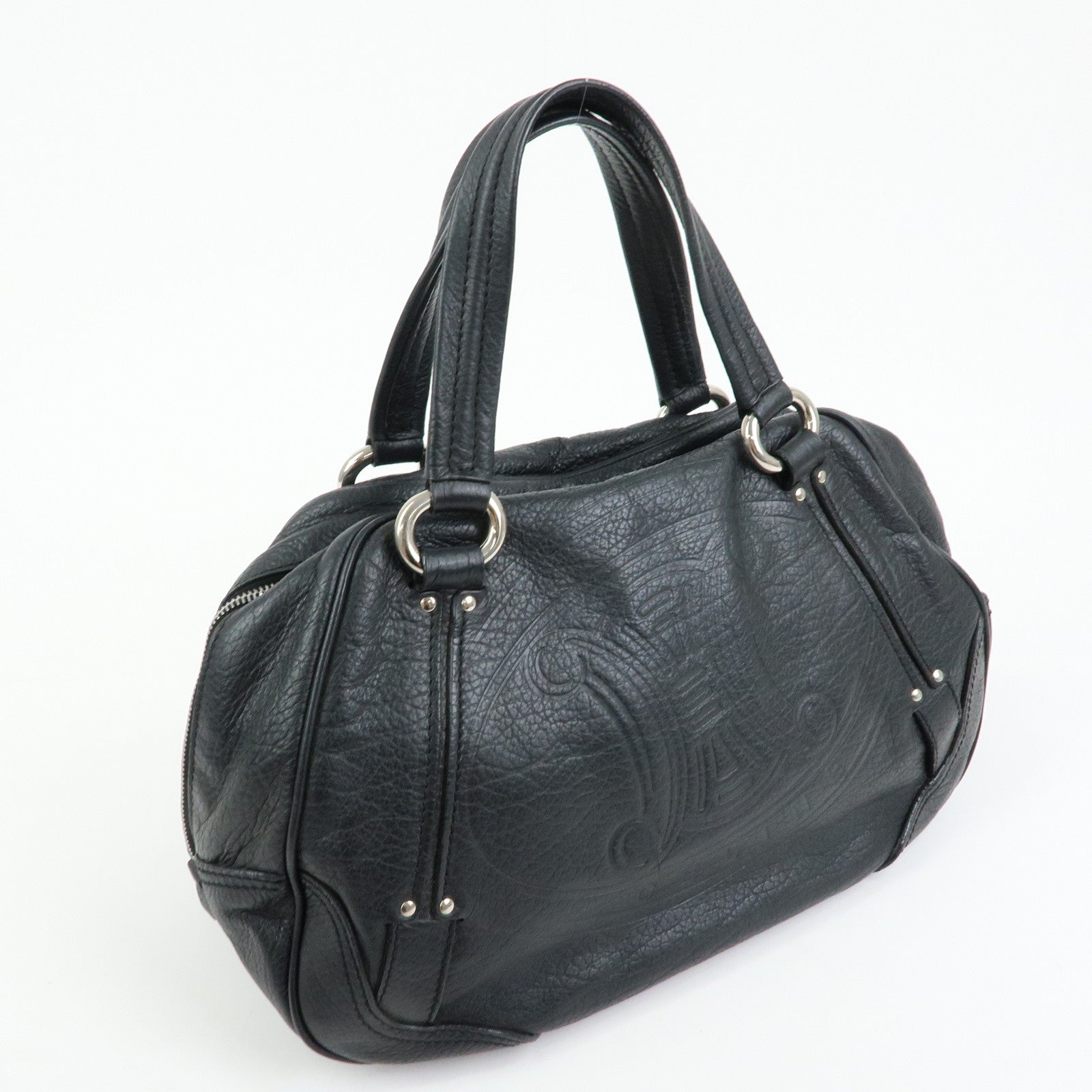 CELINE Macadam Leather Shoulder Bag Hand Bag Black
