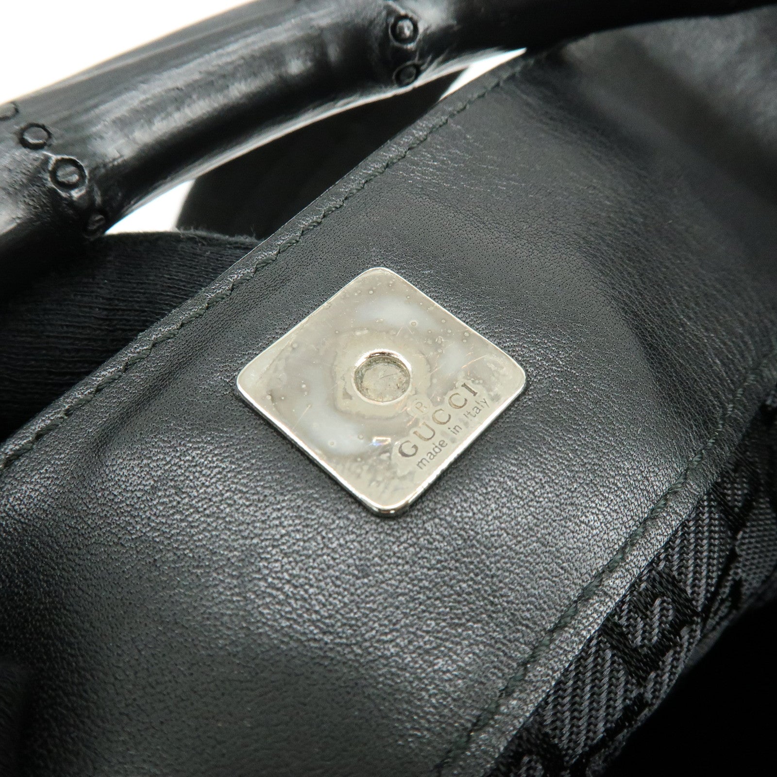 GUCCI Bamboo Leather 2Way Bag Shoulder Bag Hand Bag Black 002058