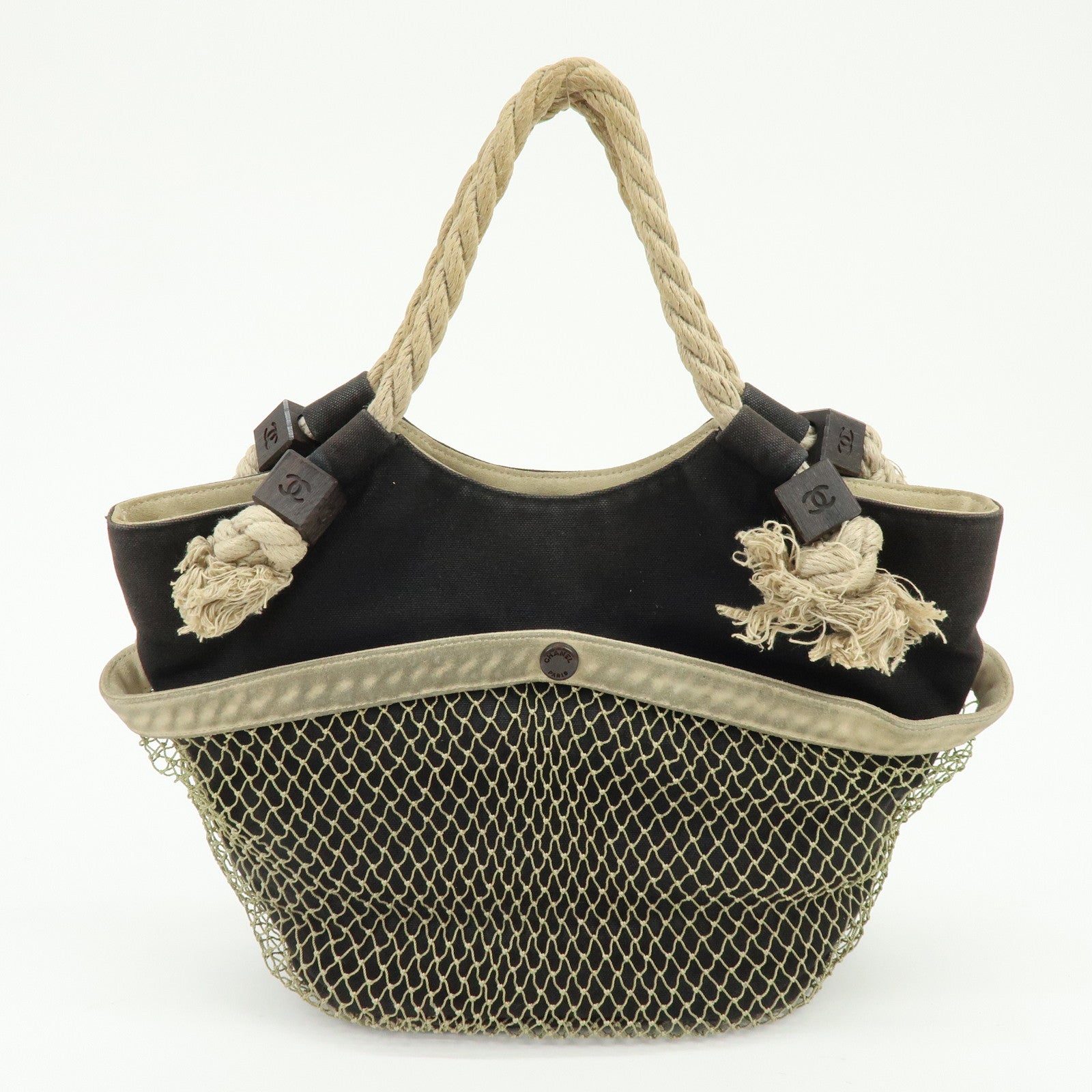 CHANEL COCO Mark Cruise Collection Camellia Canvas Rope Tote Bag Black