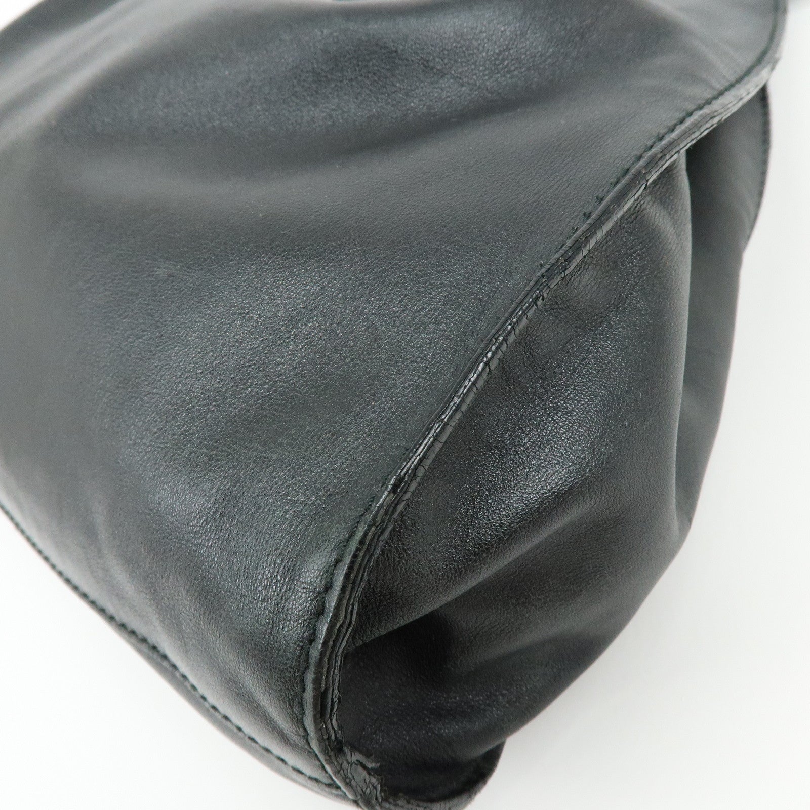 GUCCI Leather Ruched Bag Shoulder Bag Hand Bag Black 76553