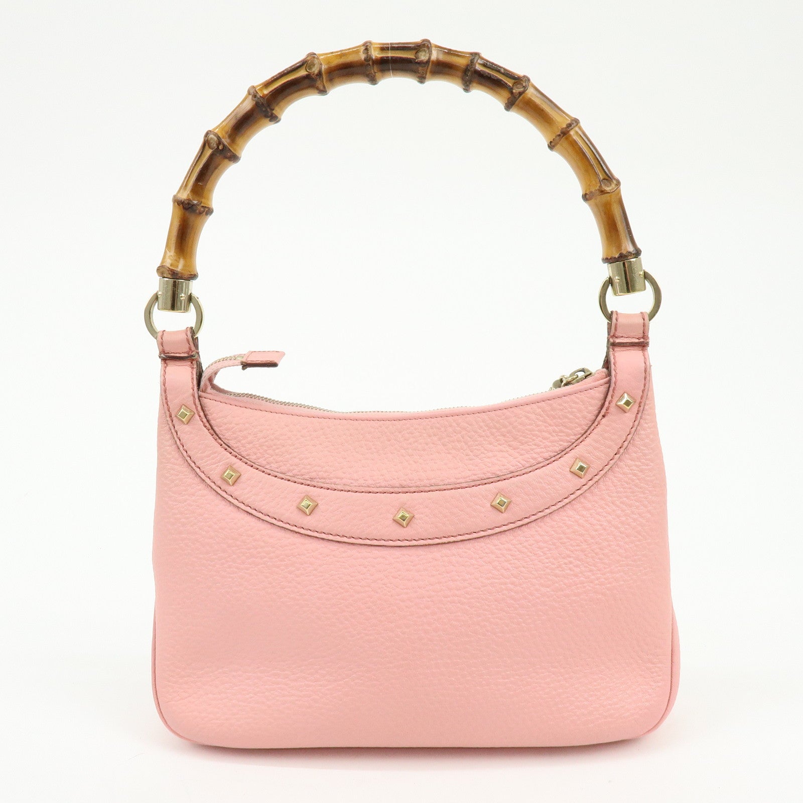GUCCI Bamboo Leather Hand Bag Shoulder Bag Studs Pink 137378