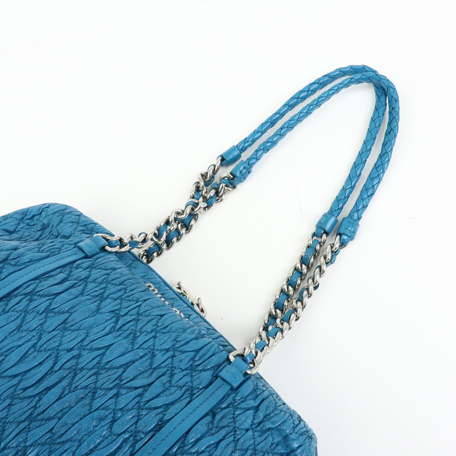MIU MIU Matelasse Cloquet Nappa Leather Chain Shoulder Bag Turquoise