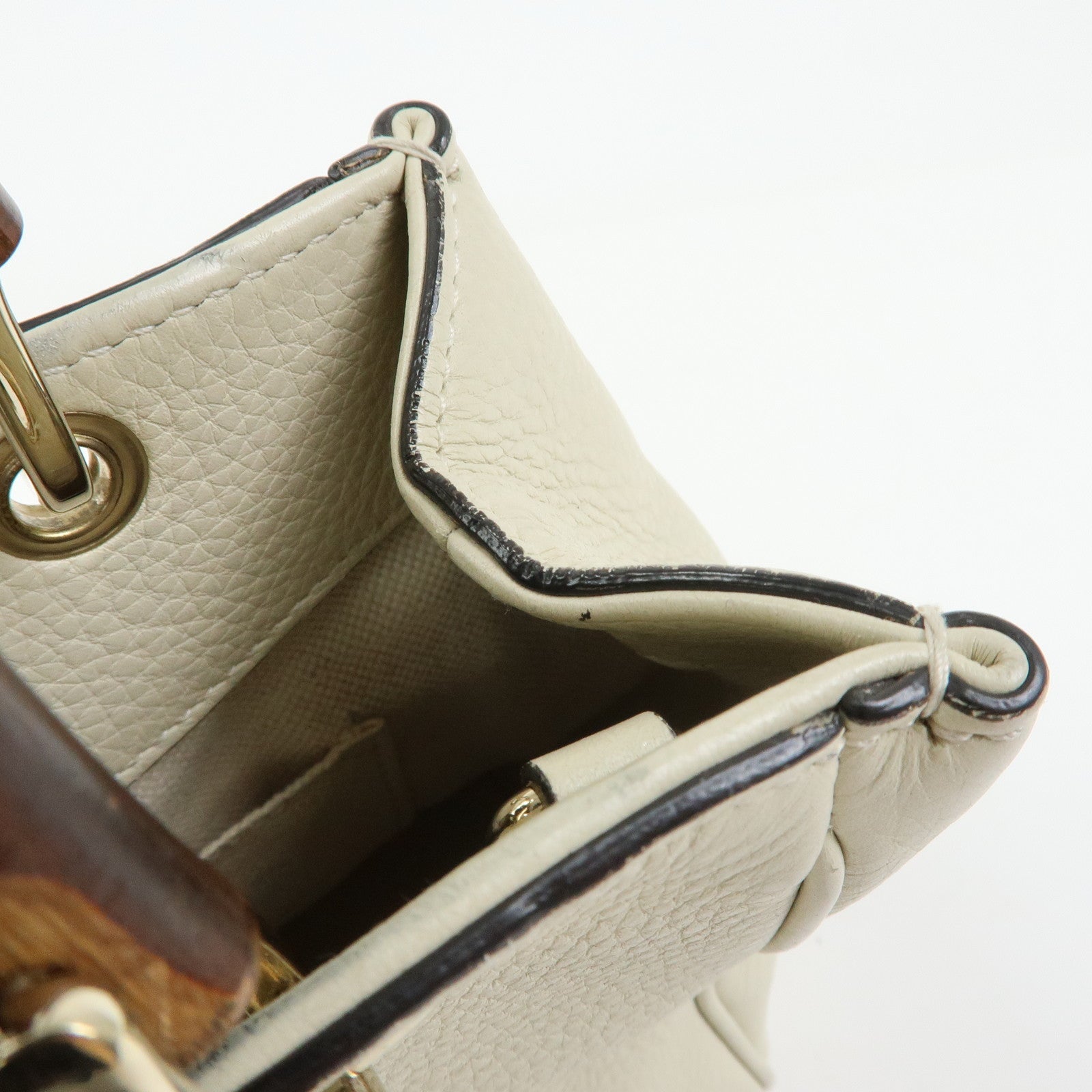 GUCCI Bamboo Mini Shopper Leather 2Way Bag Hand Bag White 368823