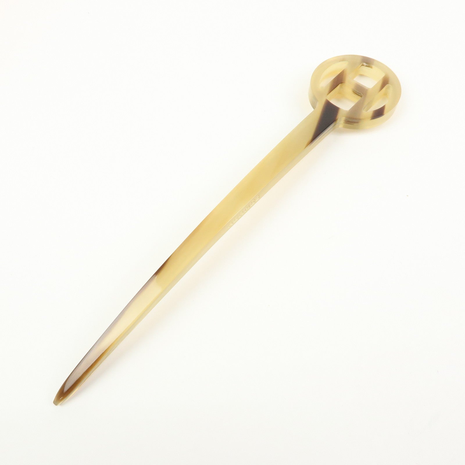 Hermes Rocaille Buffalo Horn Hair Stick Pin H Logo Beige Brown