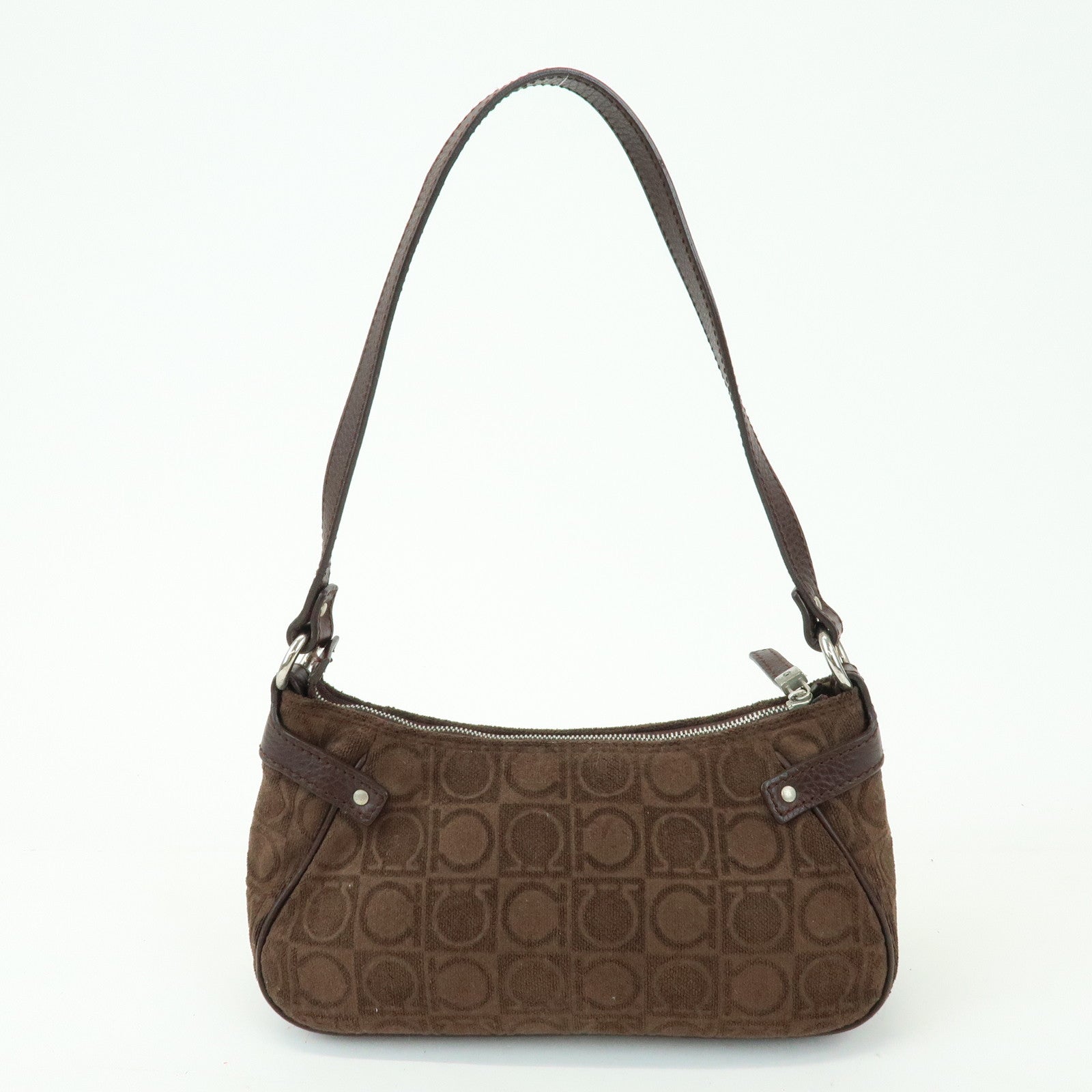 Ferragamo Gancini Pile Leather Shoulder Bag Hand Bag Dark Brown