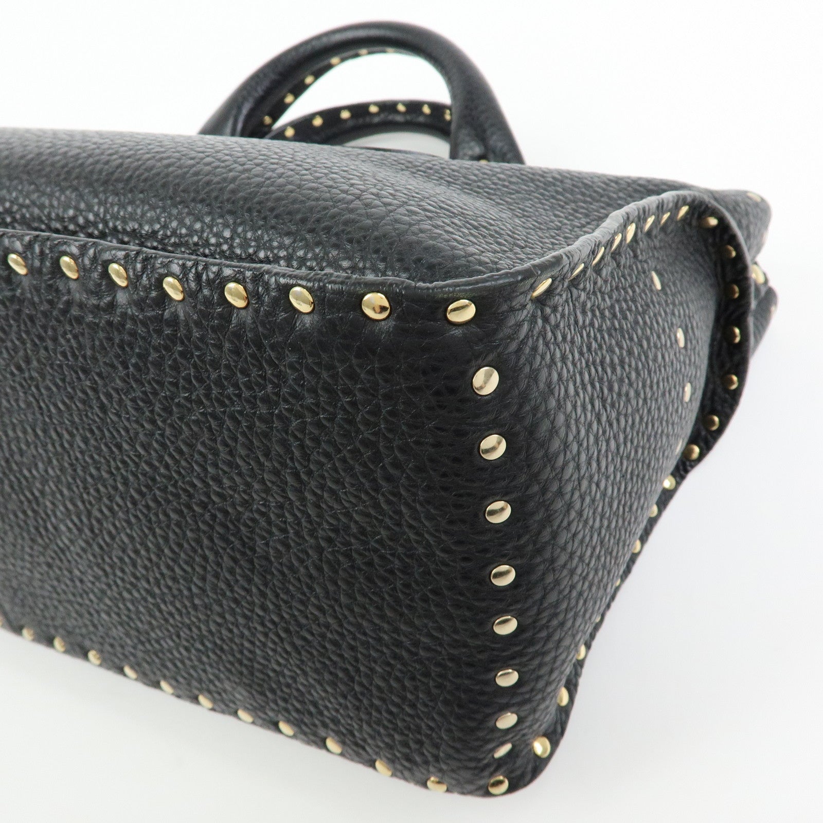 CELINE Boogie Bag Leather Hand Bag Tote Bag Studs Black