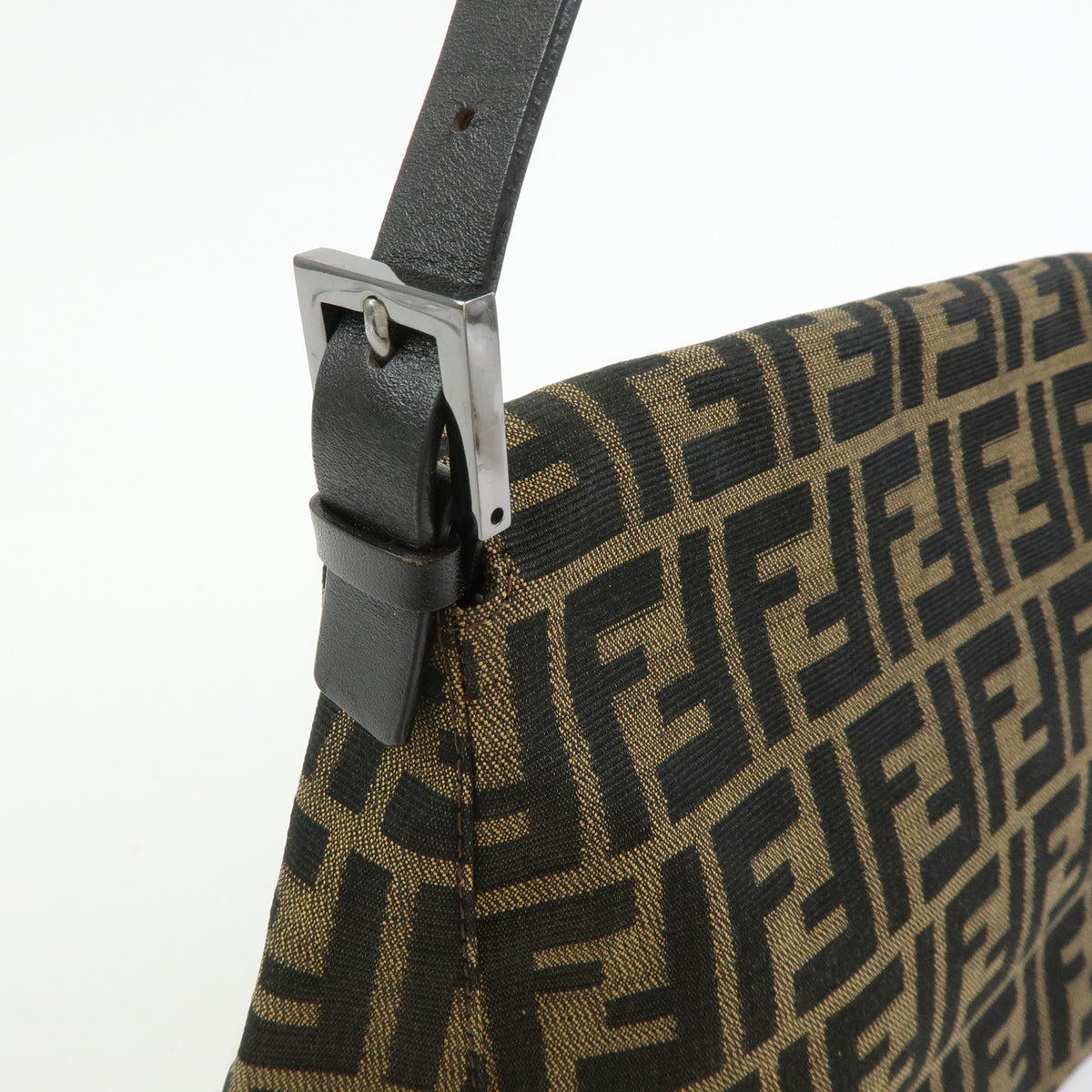 FENDI Mamma Baguette Zucca Canvas Leather Shoulder Bag Brown 8BR001