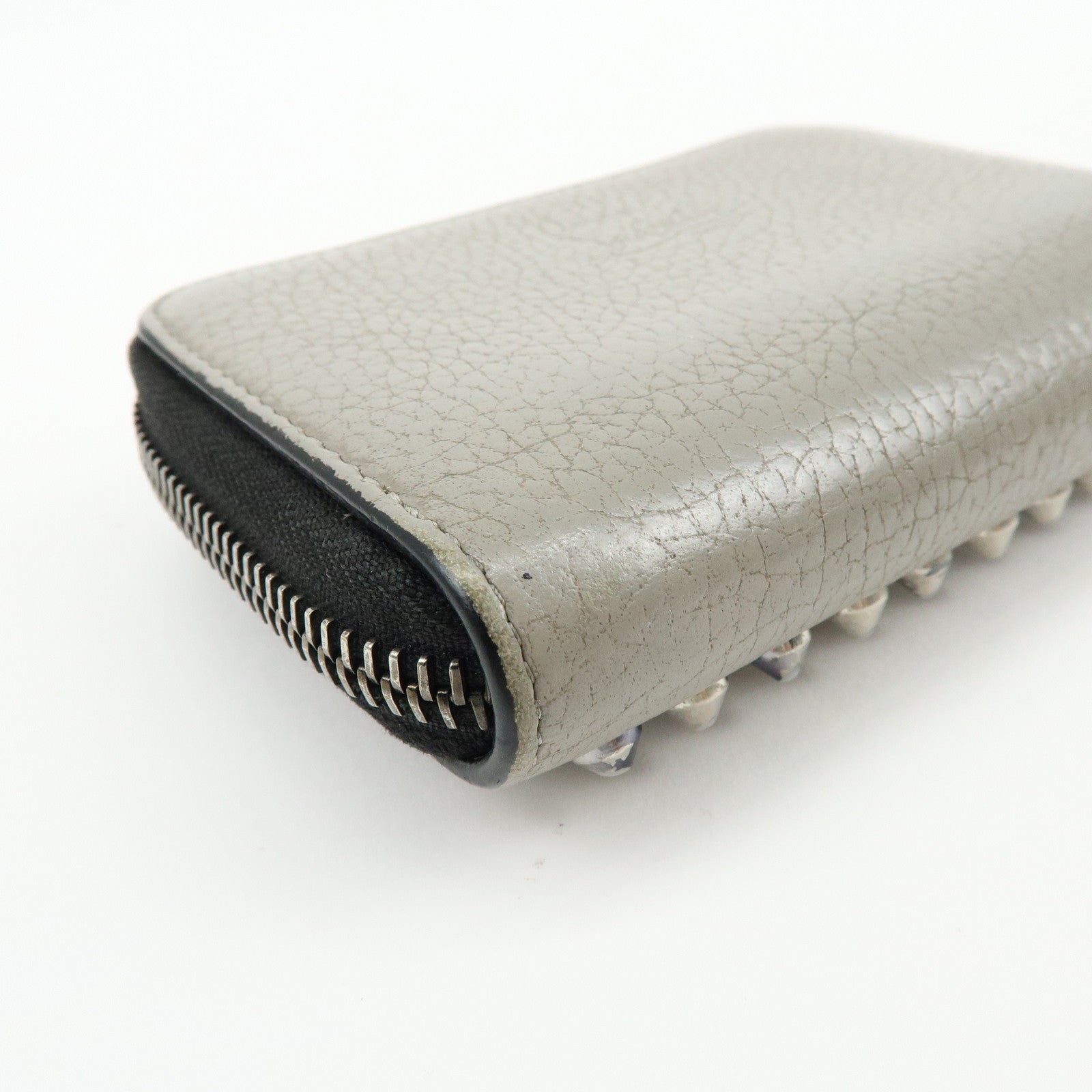 Christian Louboutin Leather Coin Case Coin Purse Studs Beige Black