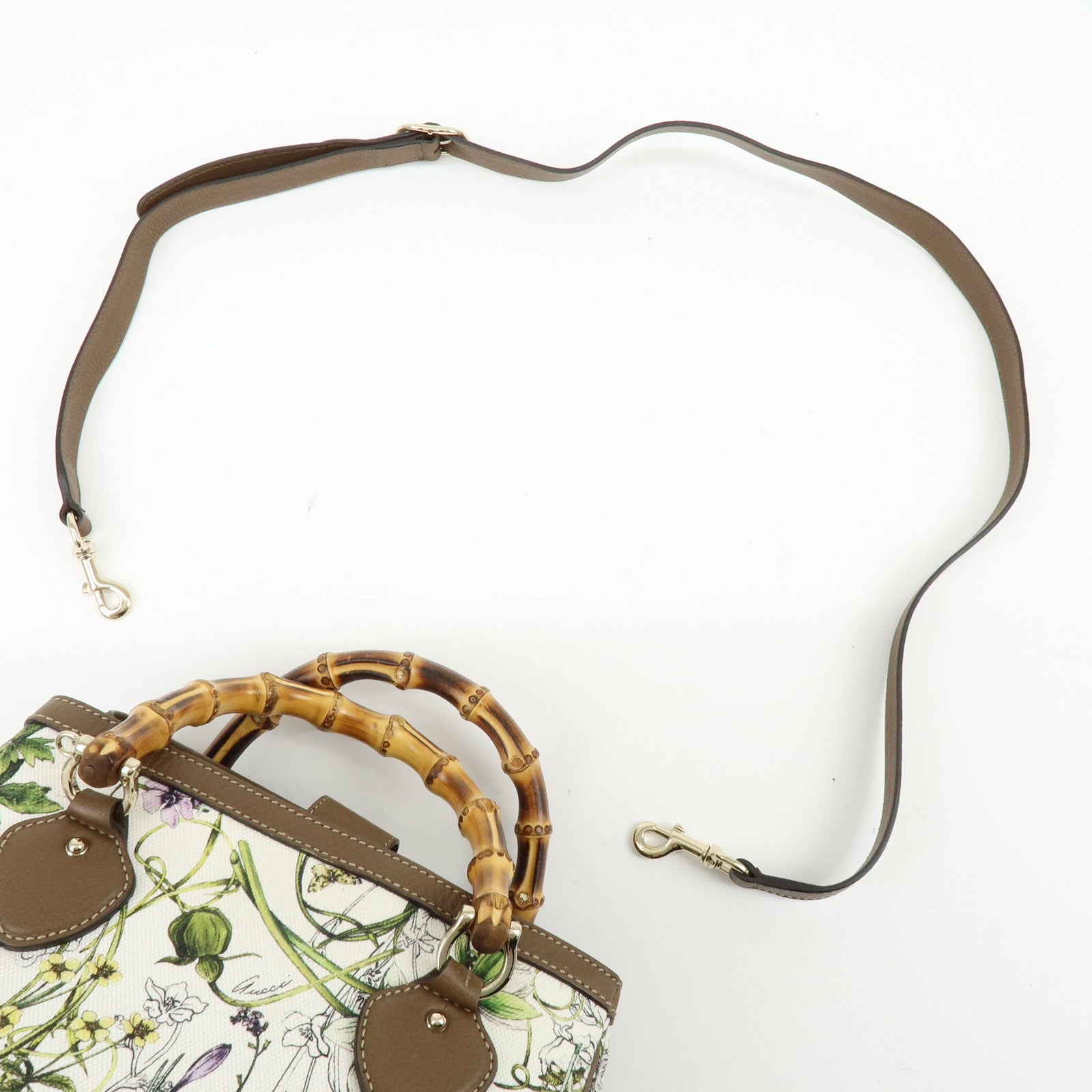 GUCCI Bamboo Canvas Leather 2Way Hand Bag Flower Print Brown 308360