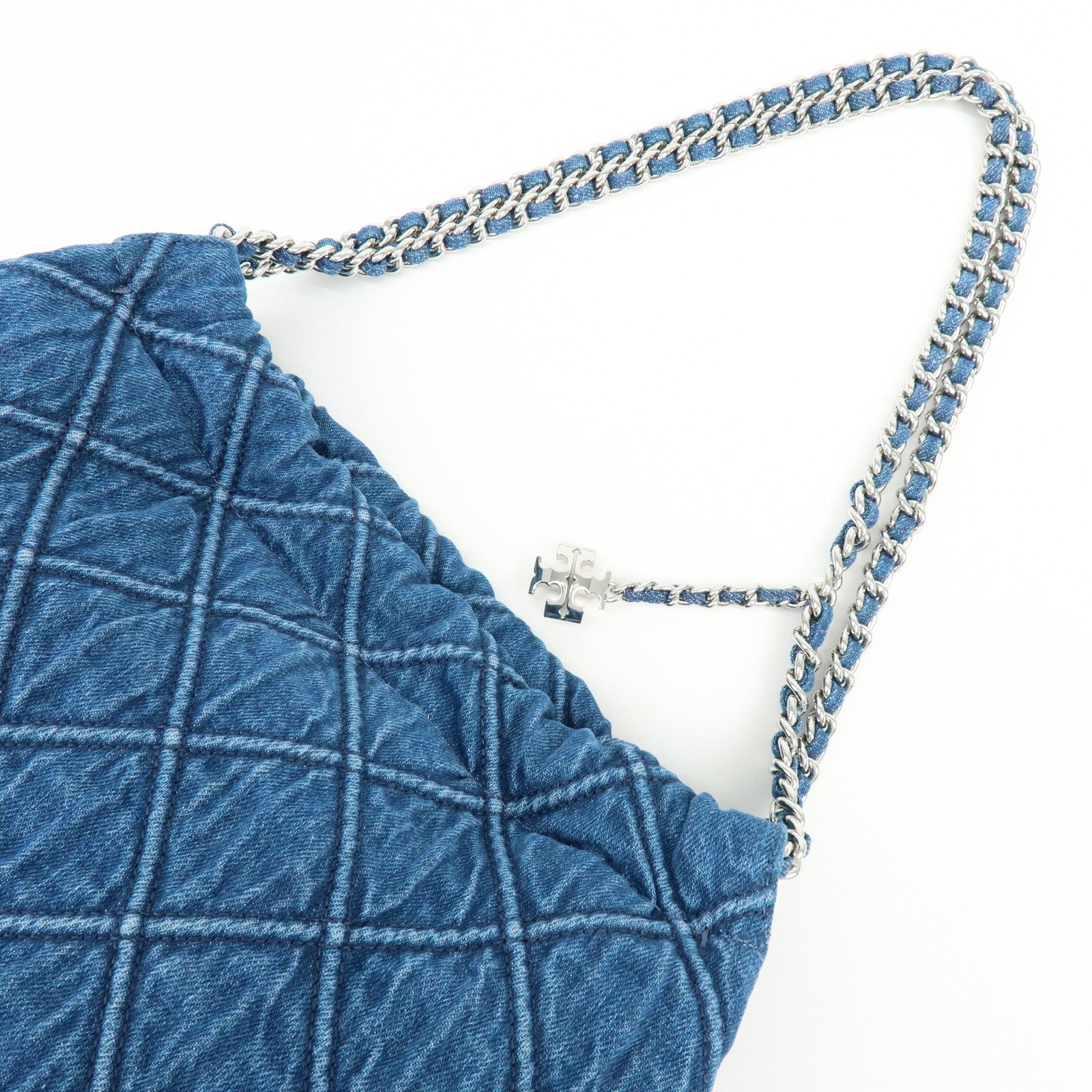 TORY BURCH Hobo Denim Chain Shoulder Bag Tote Bag Blue