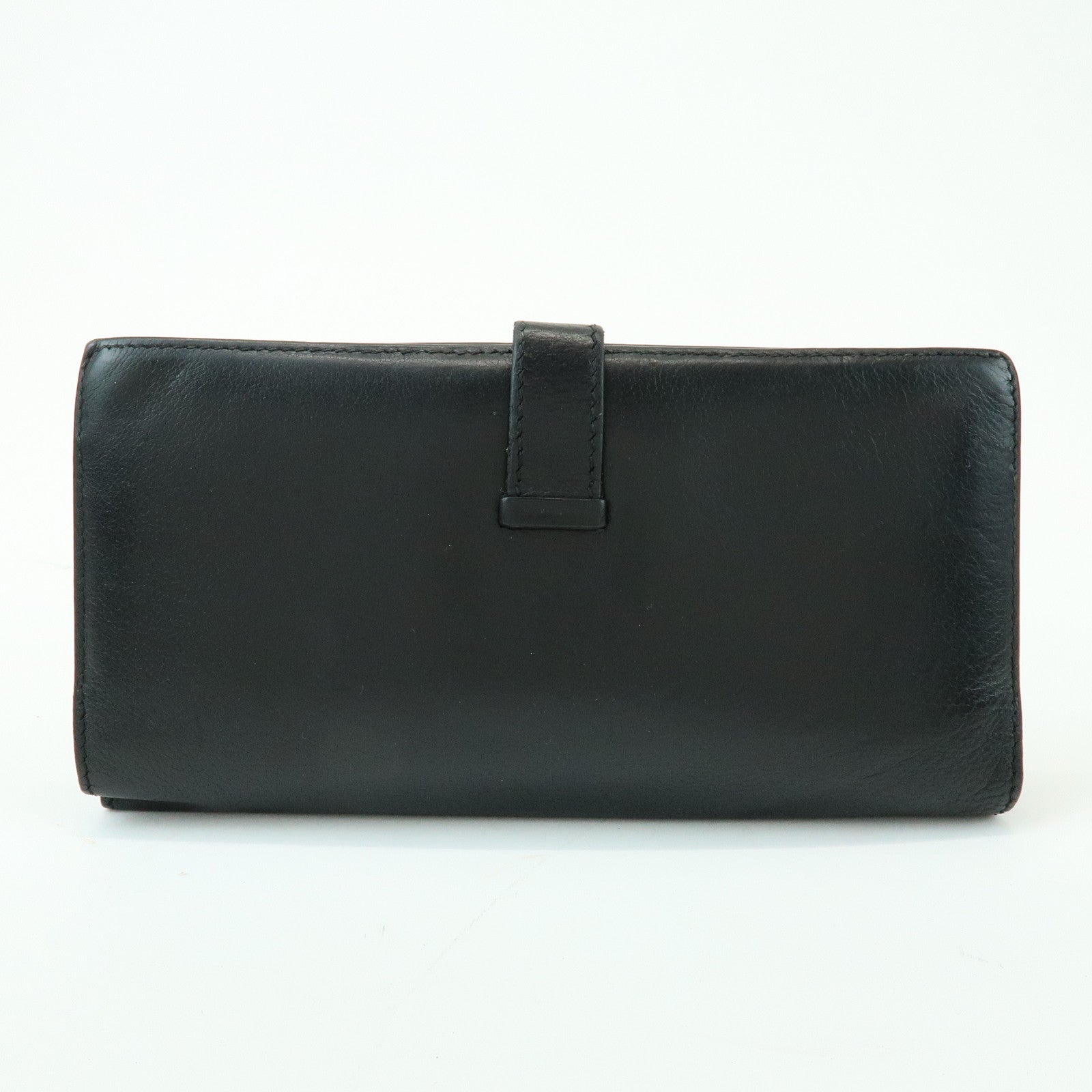 HERMES Bearn Calf Leather Bi-fold Long Wallet □I Stamped Black